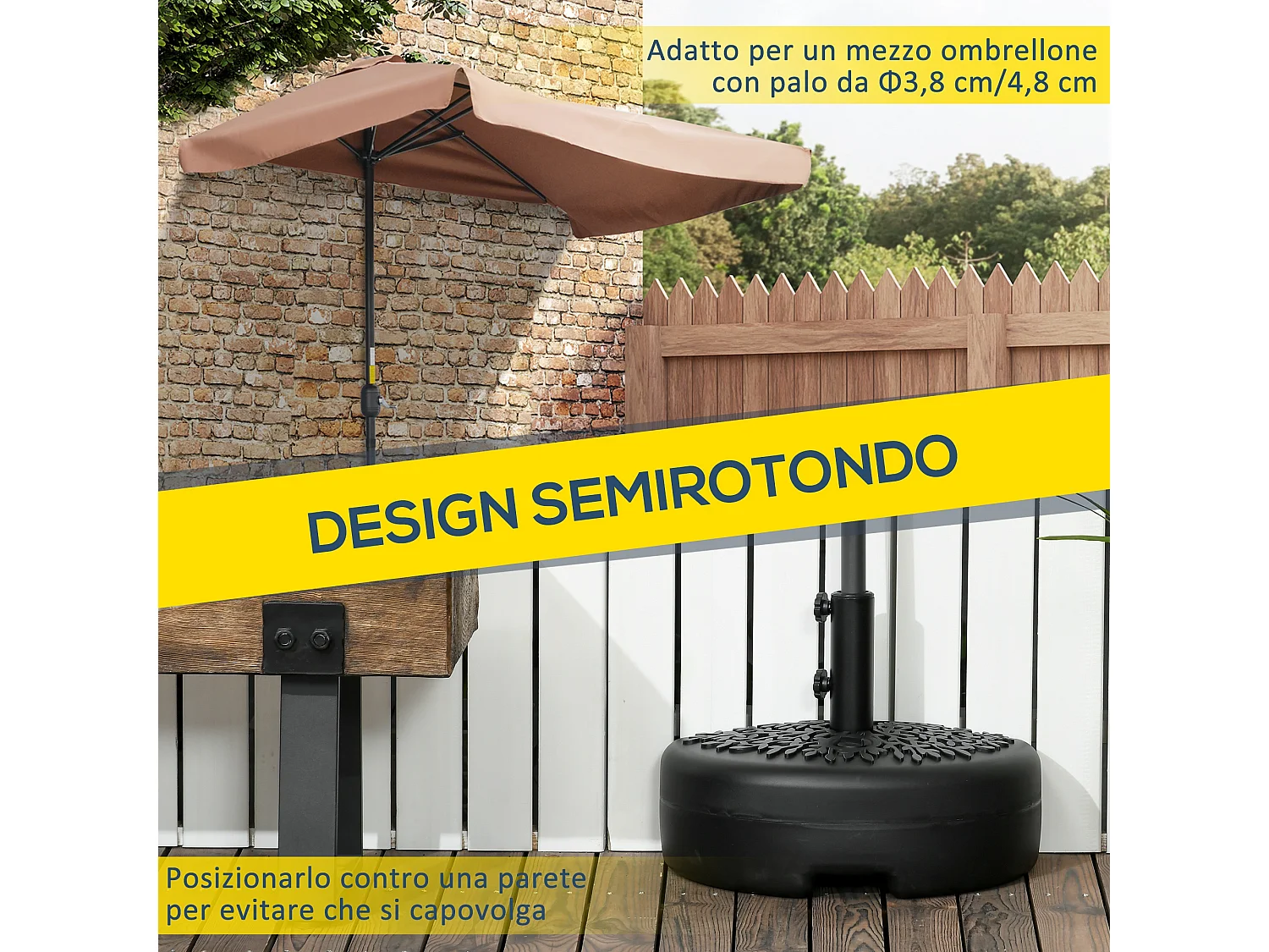 Base per ombrellone semicircolare riempibile con acqua o sabbia nero