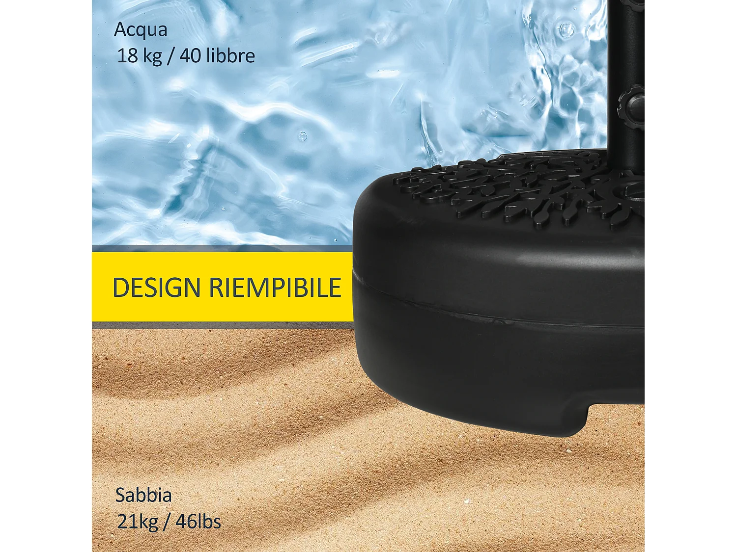 Base per ombrellone semicircolare riempibile con acqua o sabbia nero