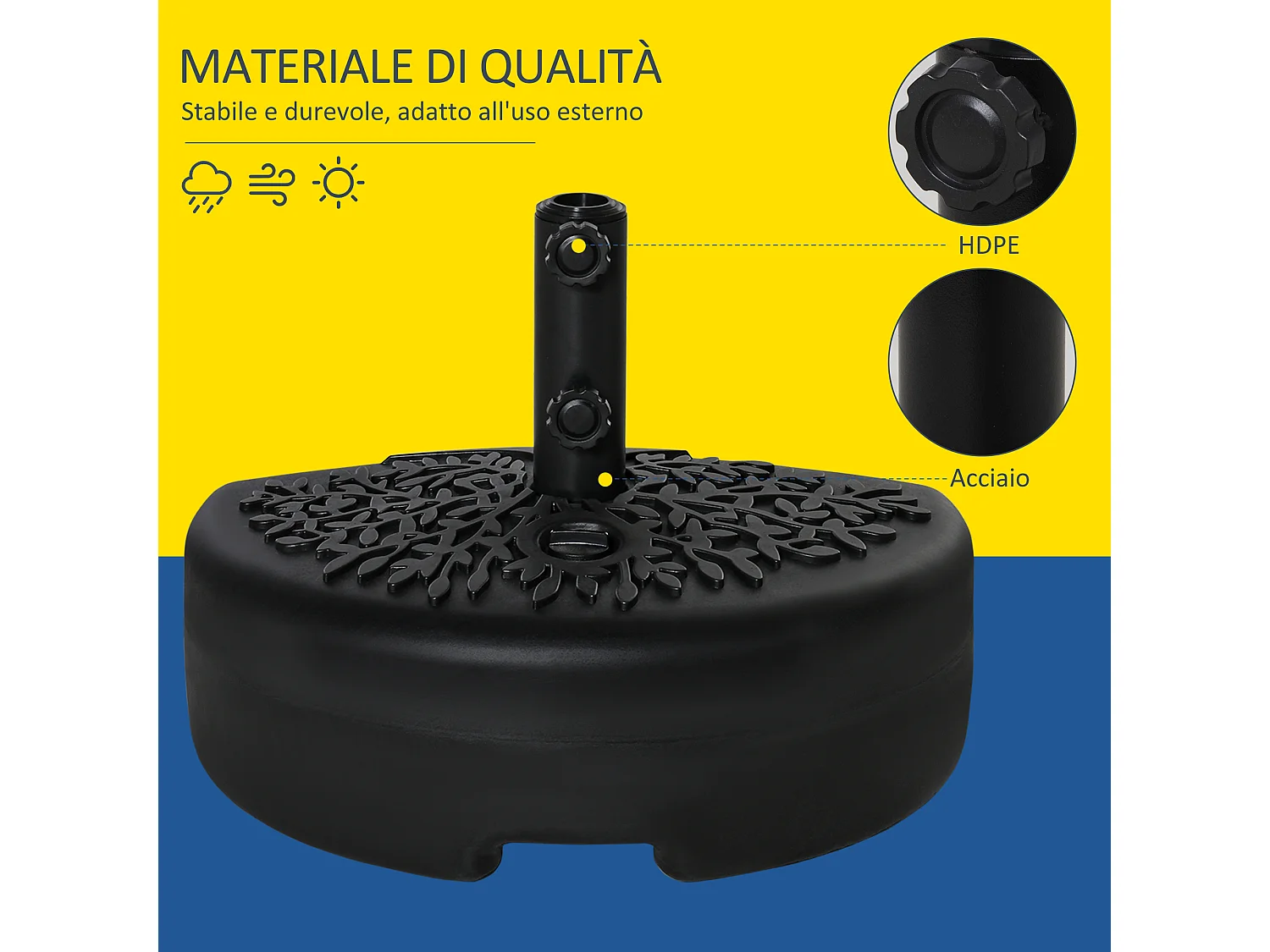 Base per ombrellone semicircolare riempibile con acqua o sabbia nero