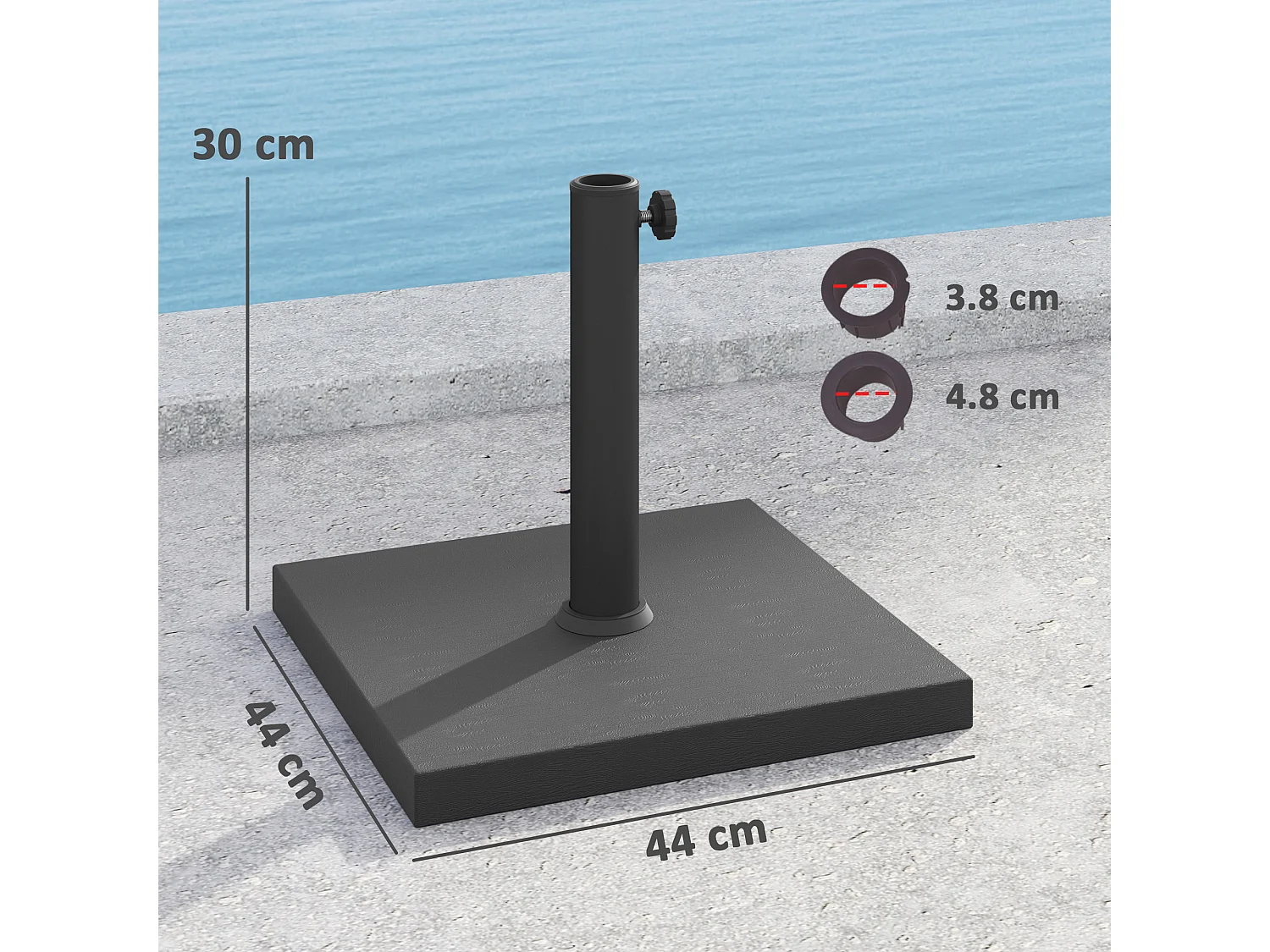 Base per ombrellone quadrata con manovella in hdpe e cemento nero