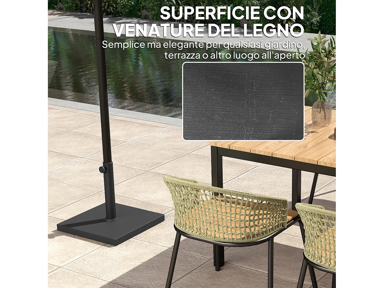 Base per ombrellone quadrata con manovella in hdpe e cemento nero
