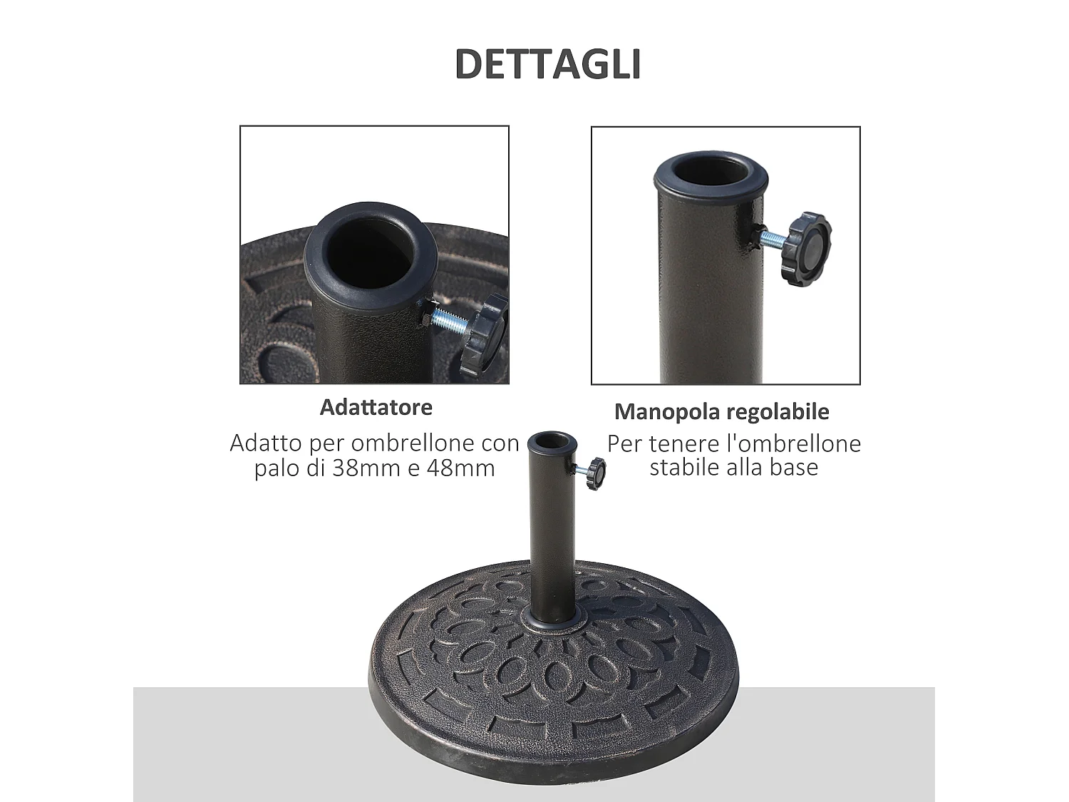 Base per ombrellone 12kg in resina ø48.5cm per pali 38-48mm
