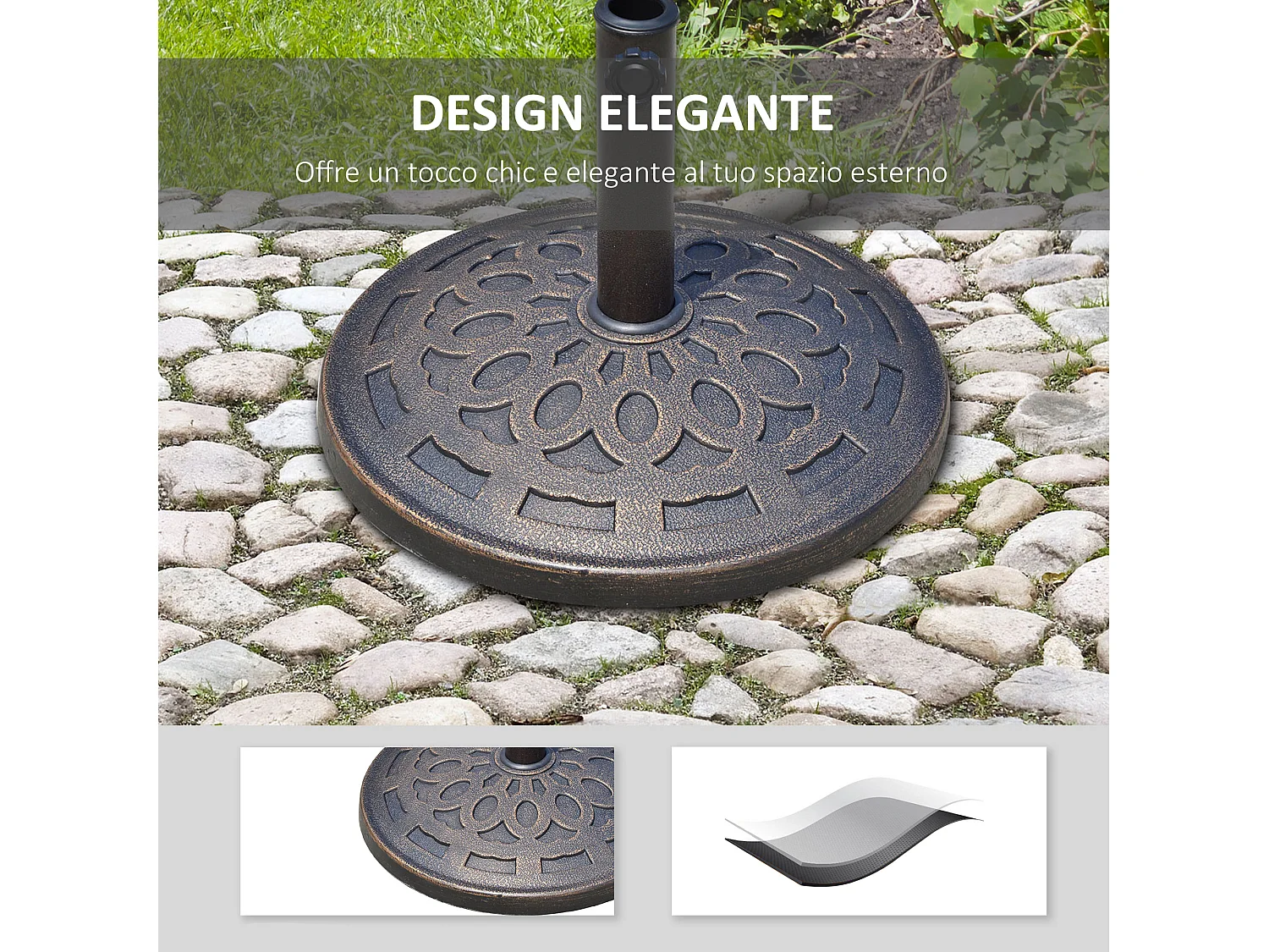 Base per ombrellone 12kg in resina ø48.5cm per pali 38-48mm