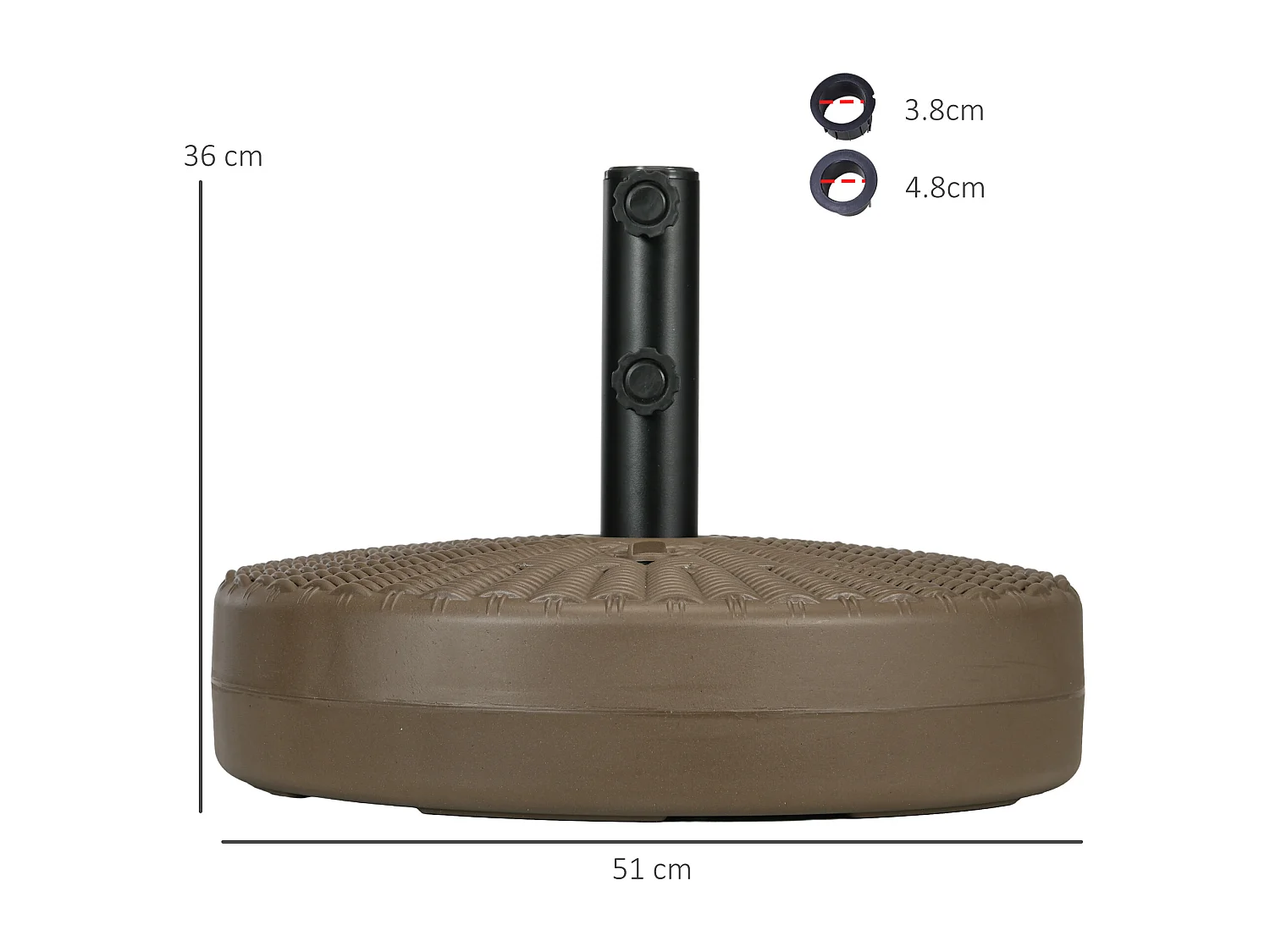 Base per ombrellone con manopole incorporate in hdpe e acciaio marrone