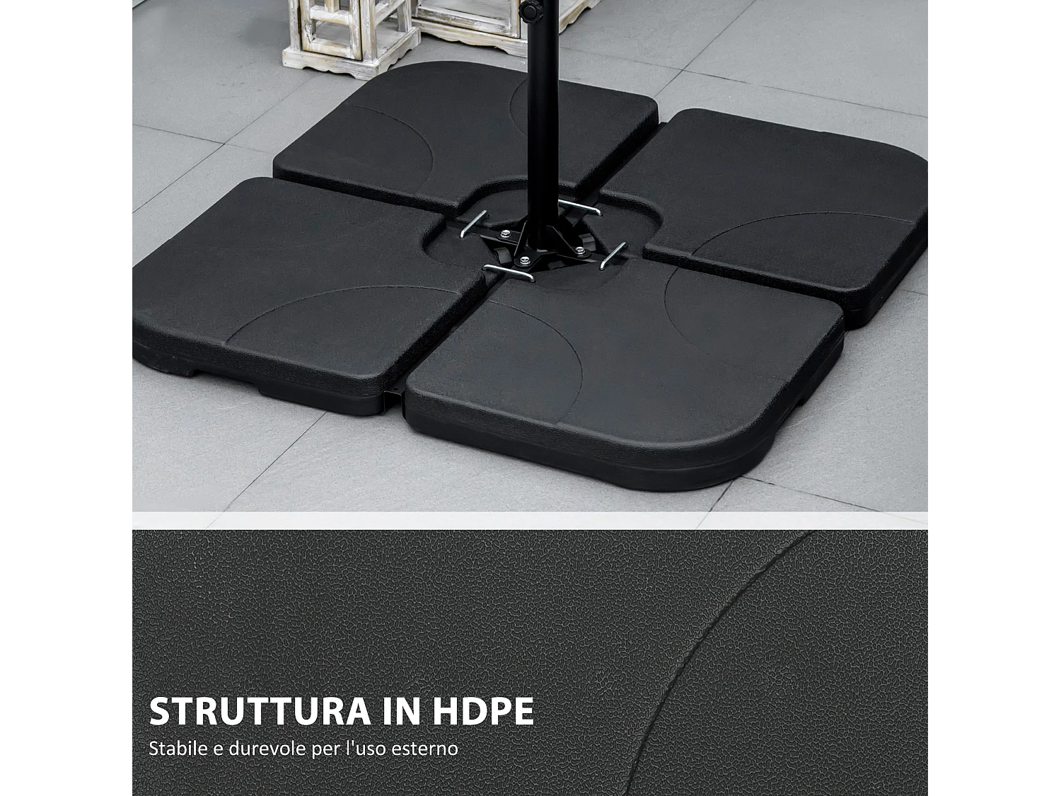 Base per ombrellone set 4 pz in HDPE riempibile con acqua o sabbia