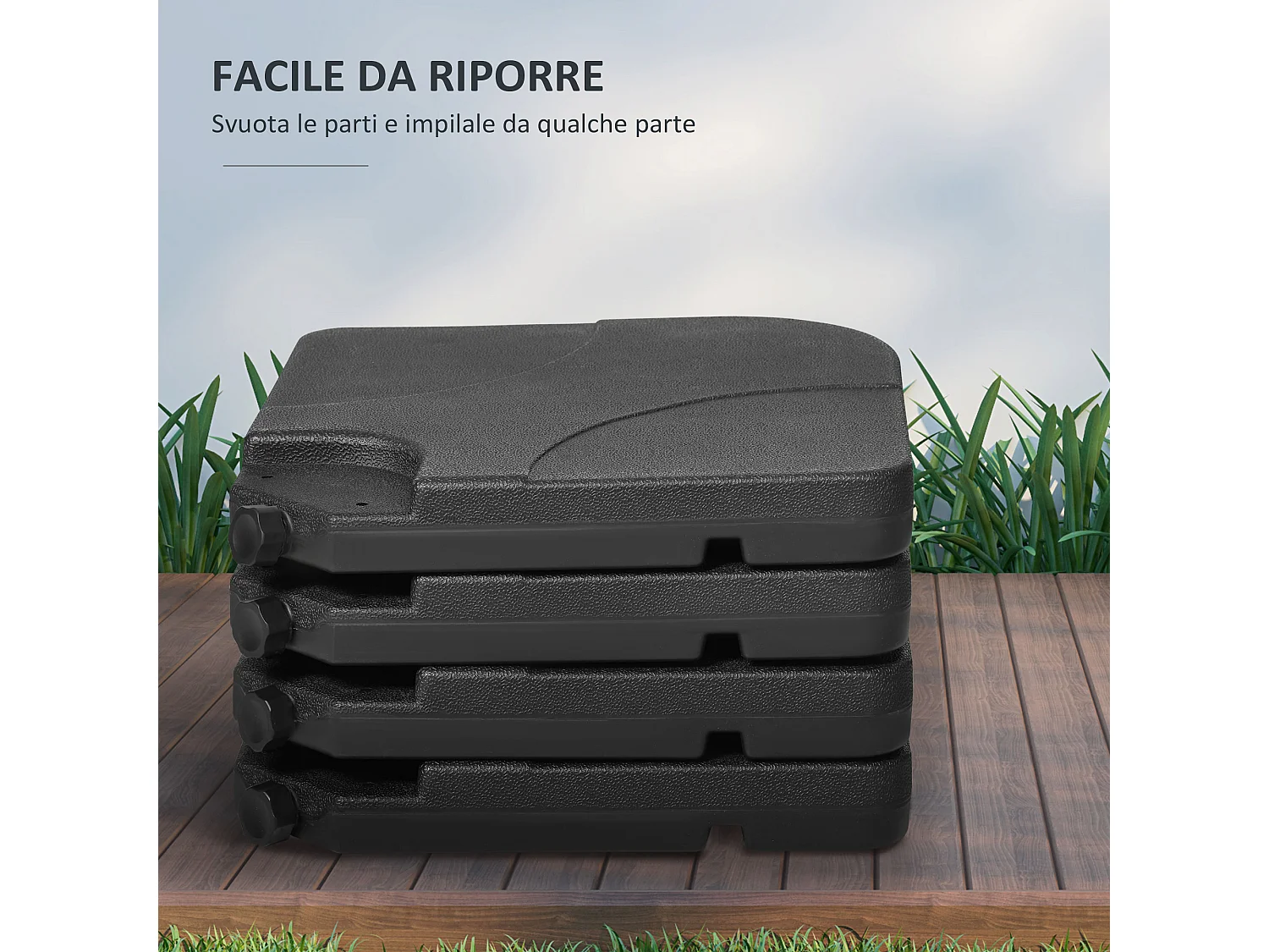Base per ombrellone set 4 pz in HDPE riempibile con acqua o sabbia