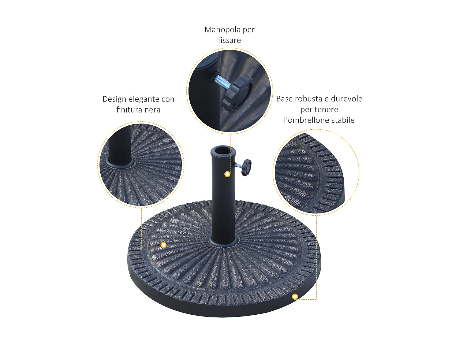 Base ombrellone rotonda per pali ø38-48mm con decorazione