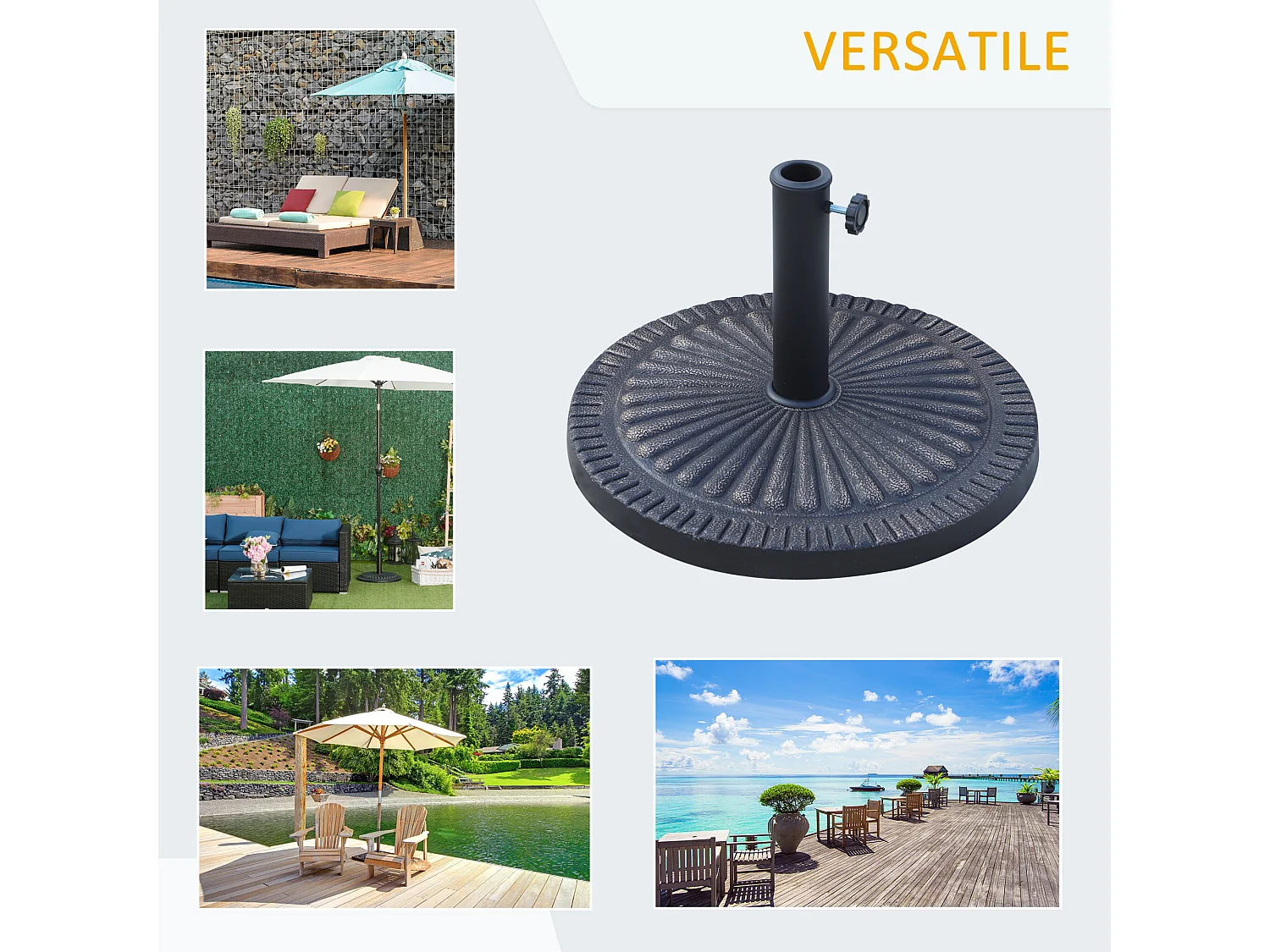 Base ombrellone rotonda per pali ø38-48mm con decorazione