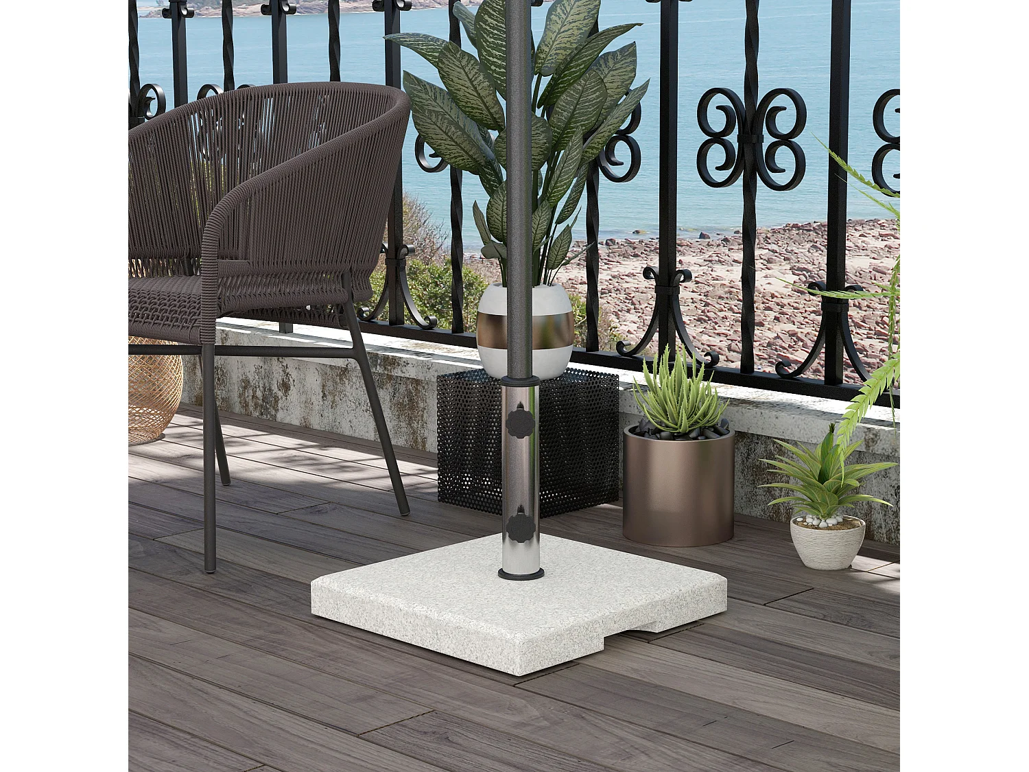 Base ombrellone da giardino 25kg con manopole e maniglie grigia