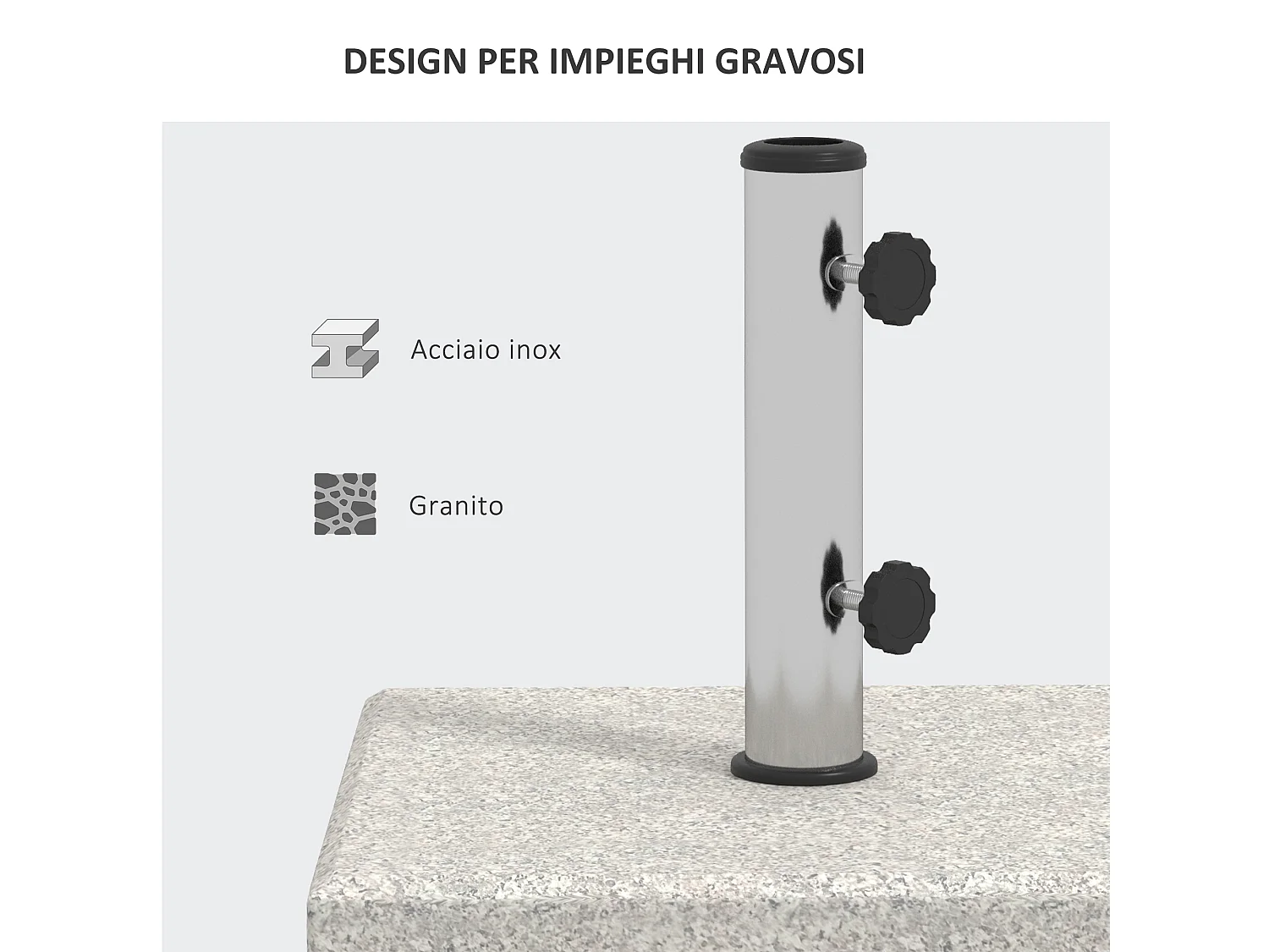 Base ombrellone da giardino 25kg con manopole e maniglie grigia