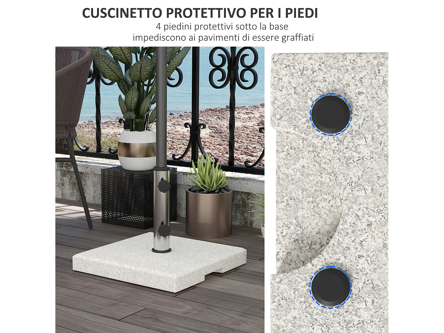 Base ombrellone da giardino 25kg con manopole e maniglie grigia