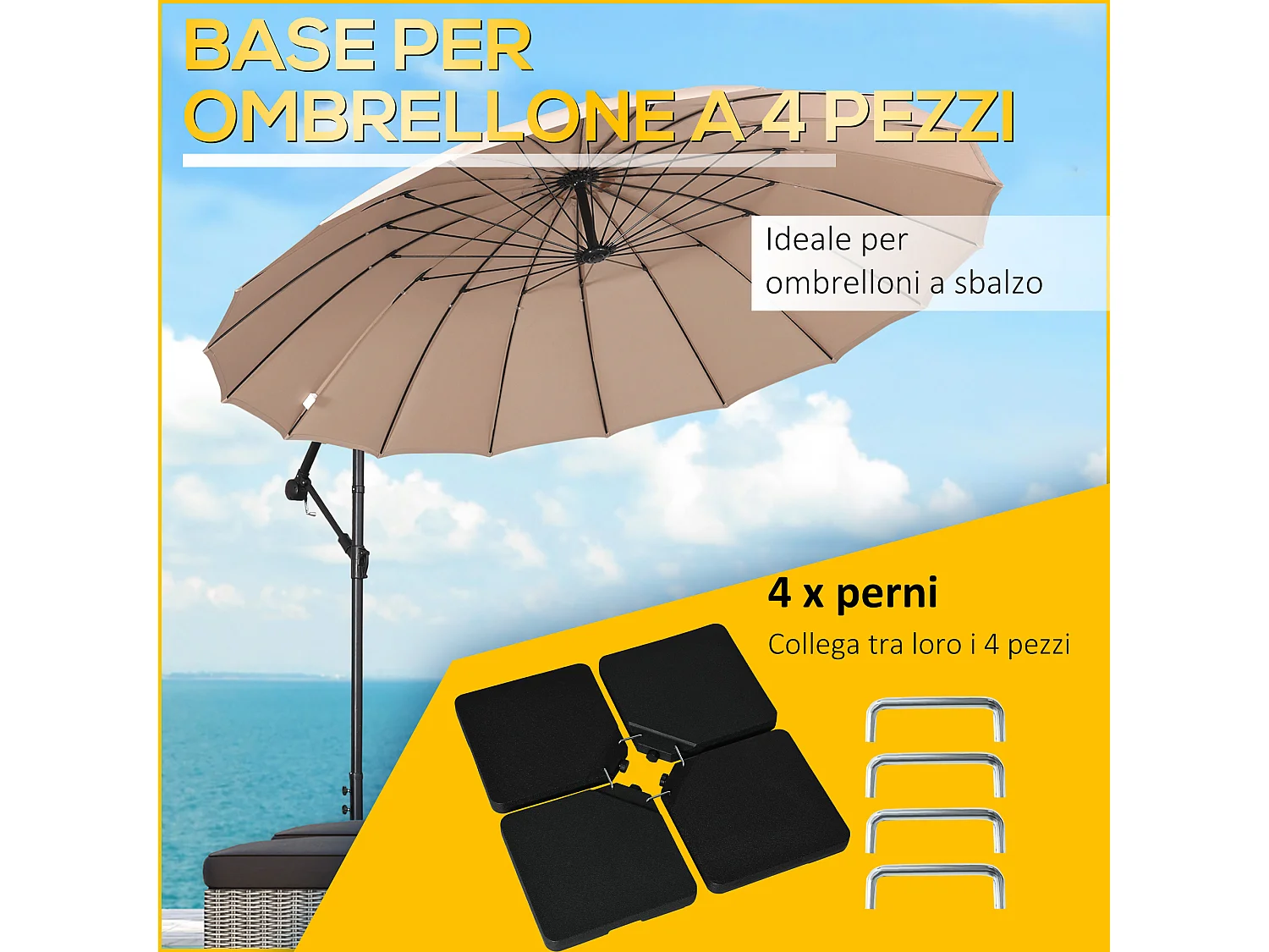 Base per ombrellone da 4 pezzi riempibile con acqua o sabbia nero