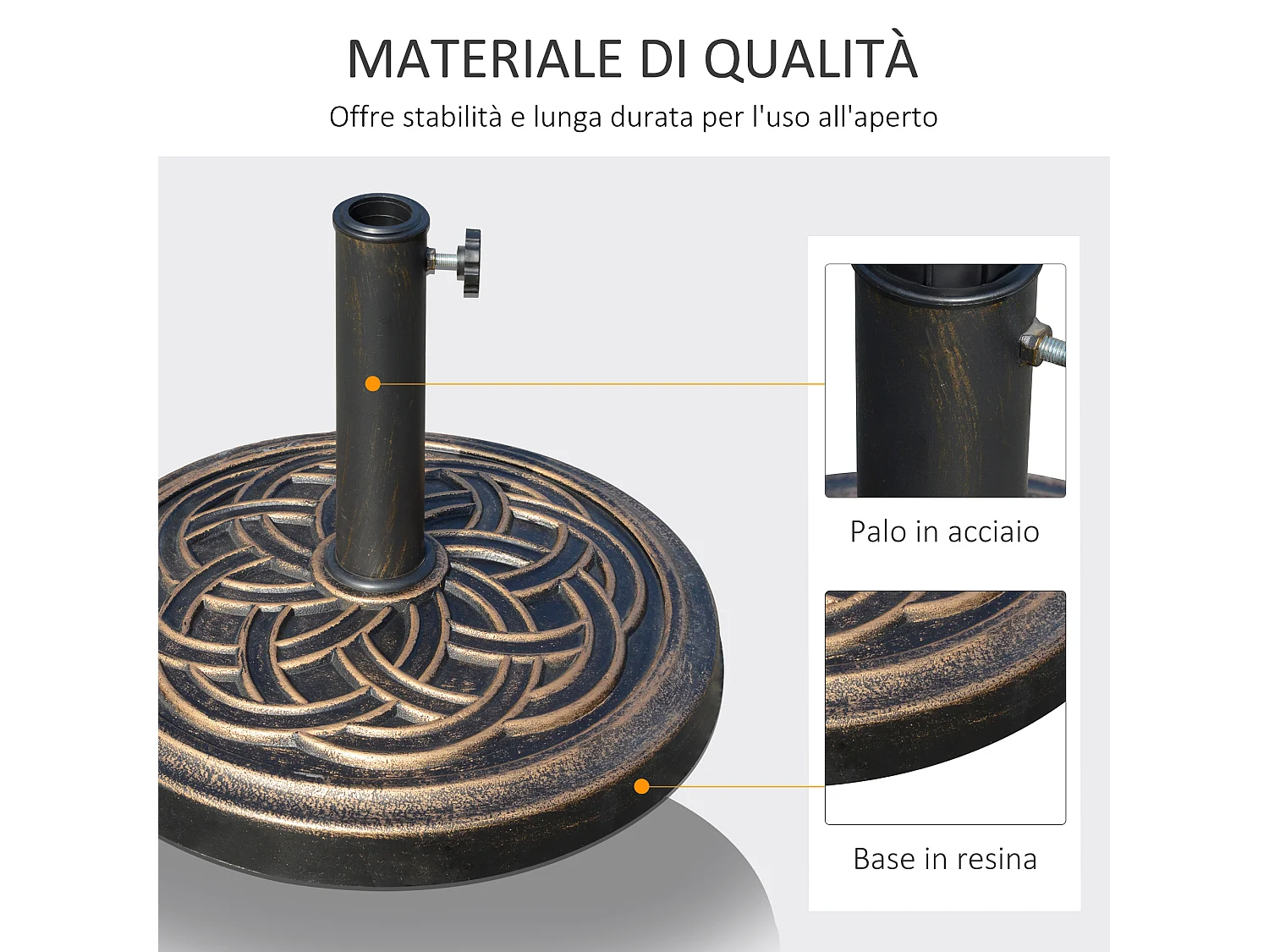 Base per ombrellone ø45cm da 12kg per pali da 38mm e 48mm