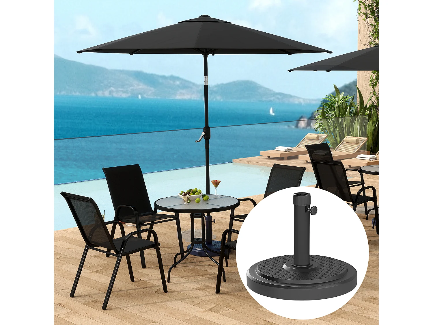 Base per ombrellone rotonda da 22kg per pali da 38-48mm nero