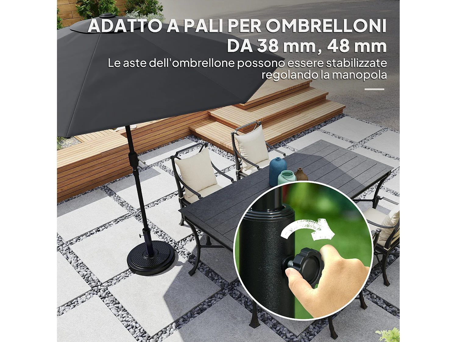Base per ombrellone rotonda da 22kg per pali da 38-48mm nero