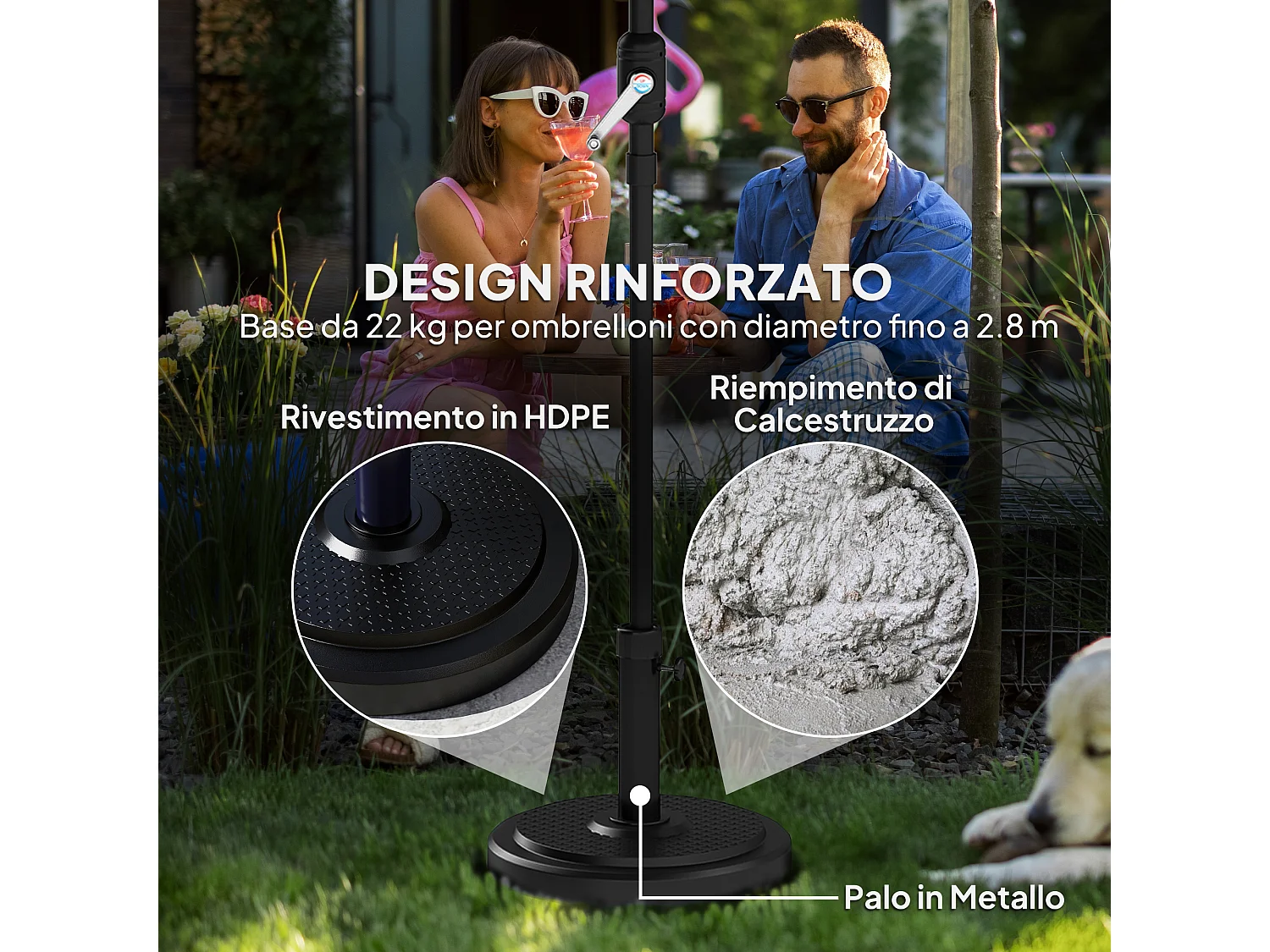 Base per ombrellone rotonda da 22kg per pali da 38-48mm nero