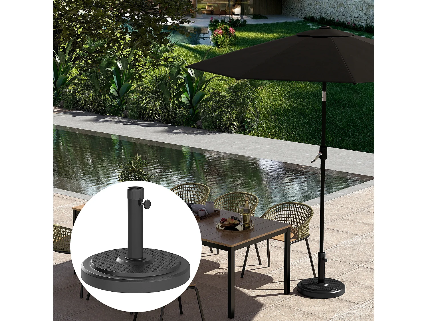 Base per ombrellone rotonda da 22kg per pali da 38-48mm nero