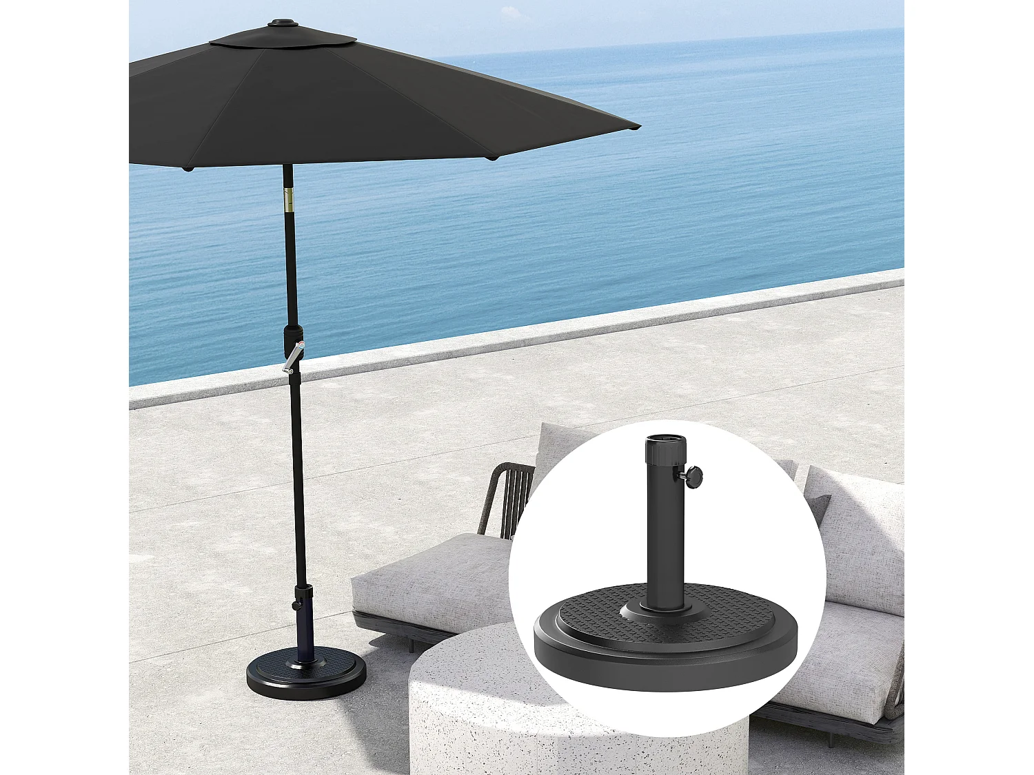 Base per ombrellone rotonda da 22kg per pali da 38-48mm nero