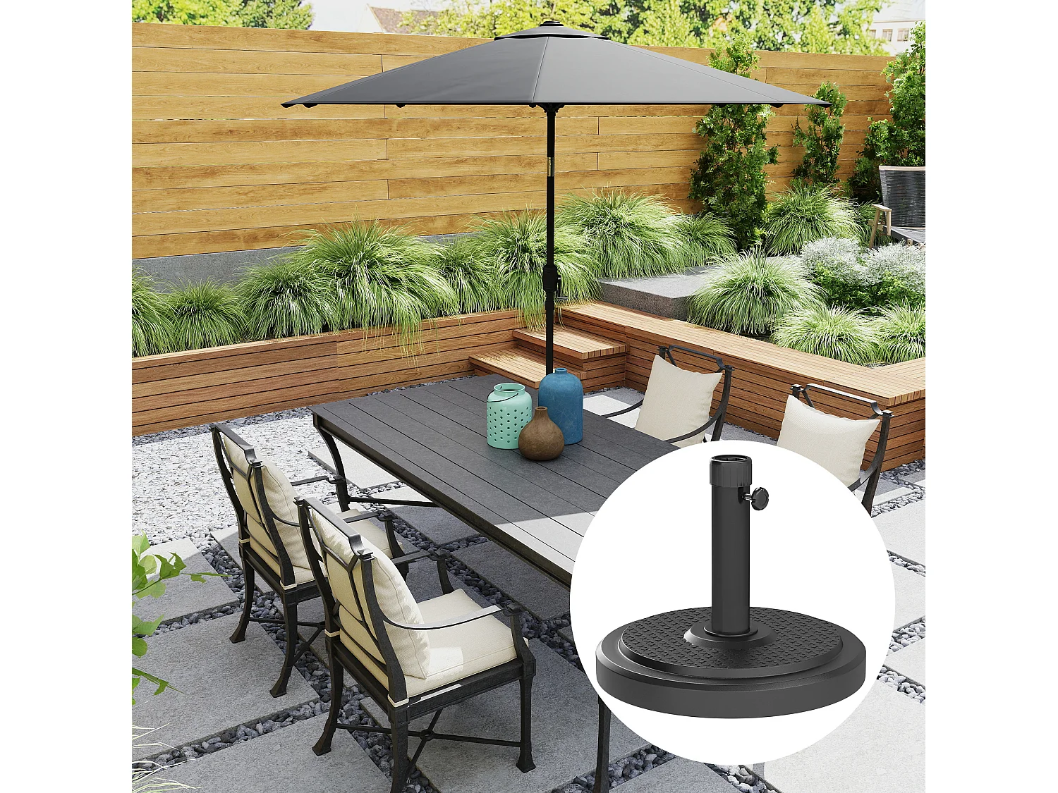 Base per ombrellone rotonda da 22kg per pali da 38-48mm nero