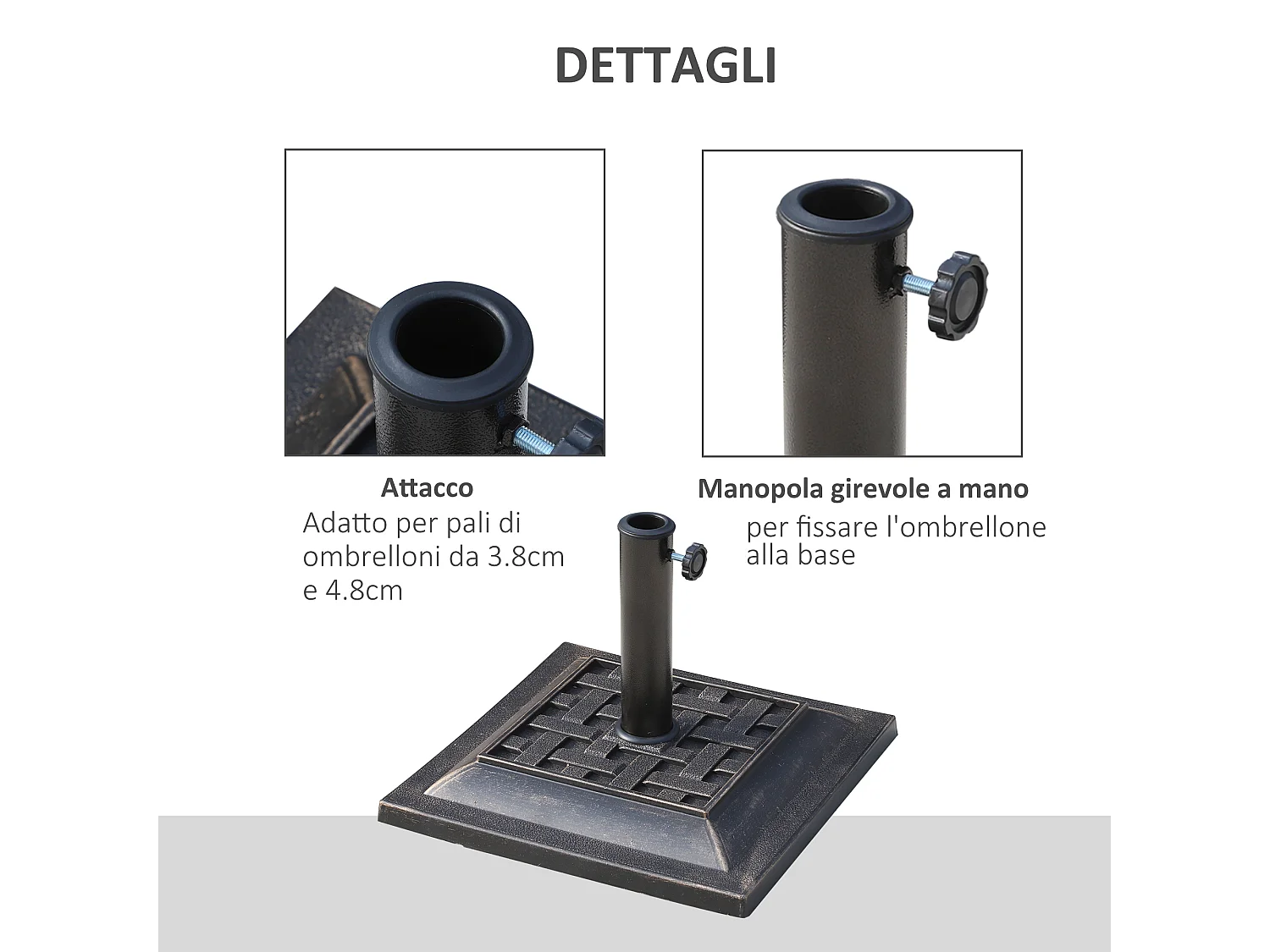 Basamento per Ombrellone da Giardino in Resina e Acciaio Stile Vintage