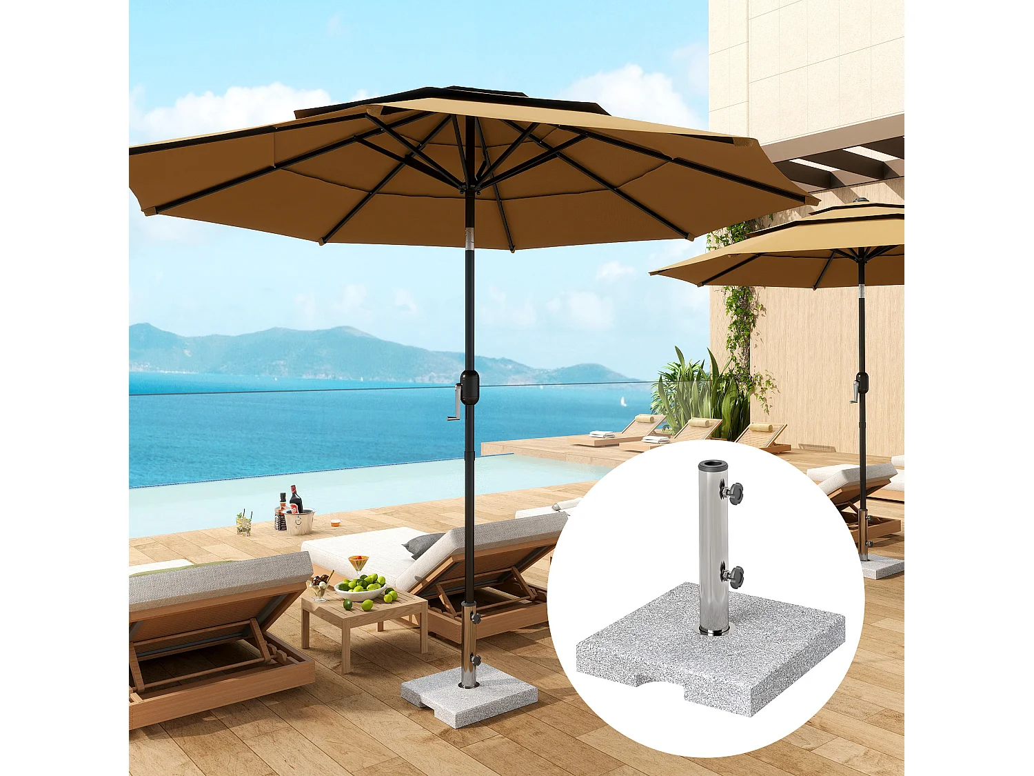Base per ombrellone quadrata da 21 kg in granito grigio