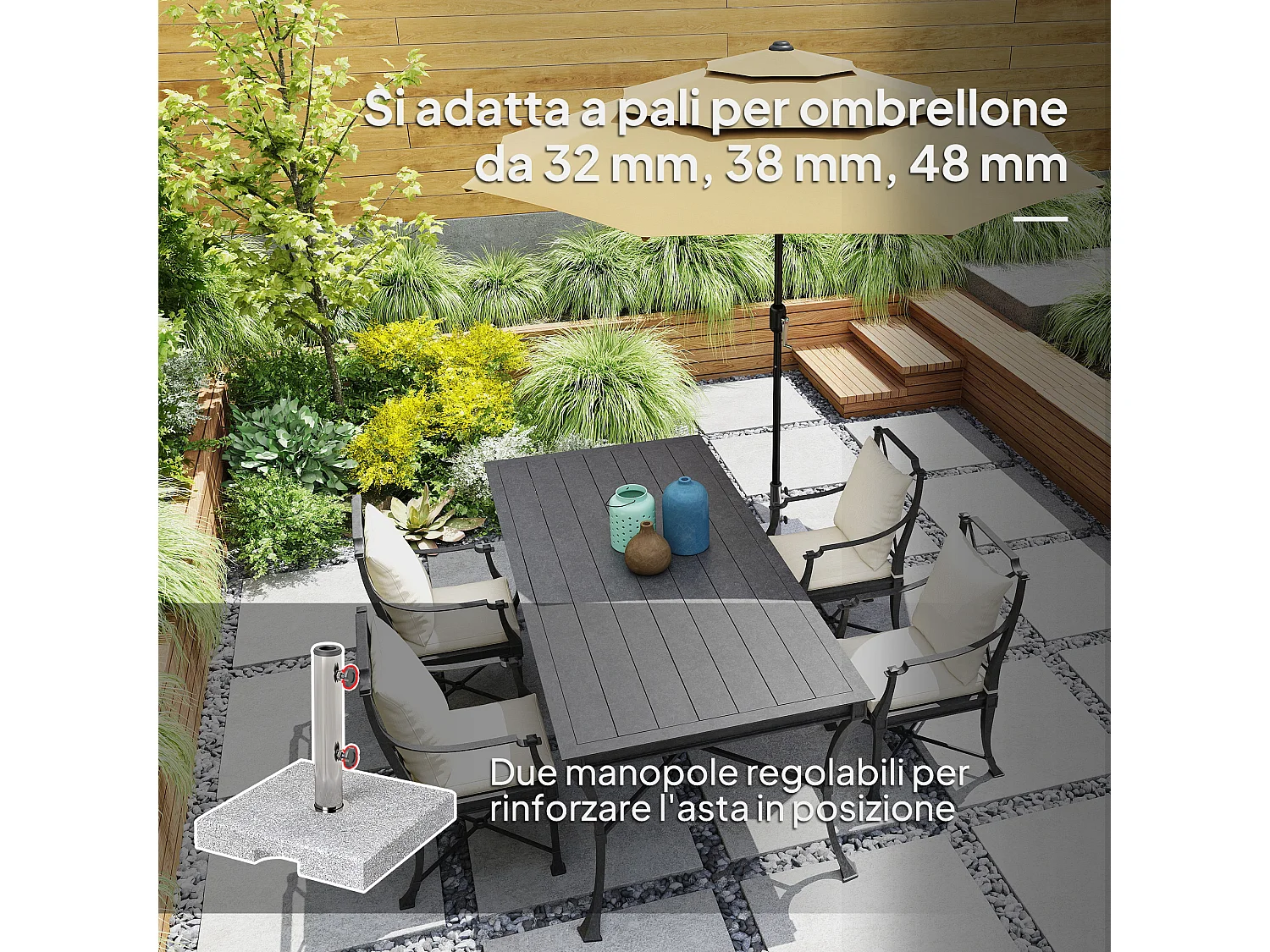 Base per ombrellone quadrata da 21 kg in granito grigio