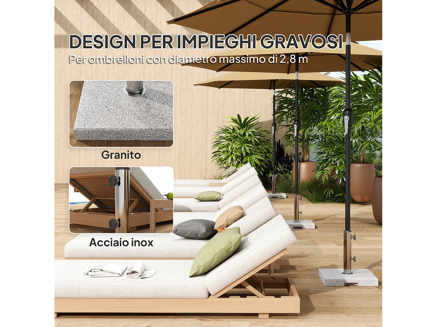 Base per ombrellone quadrata da 21 kg in granito grigio