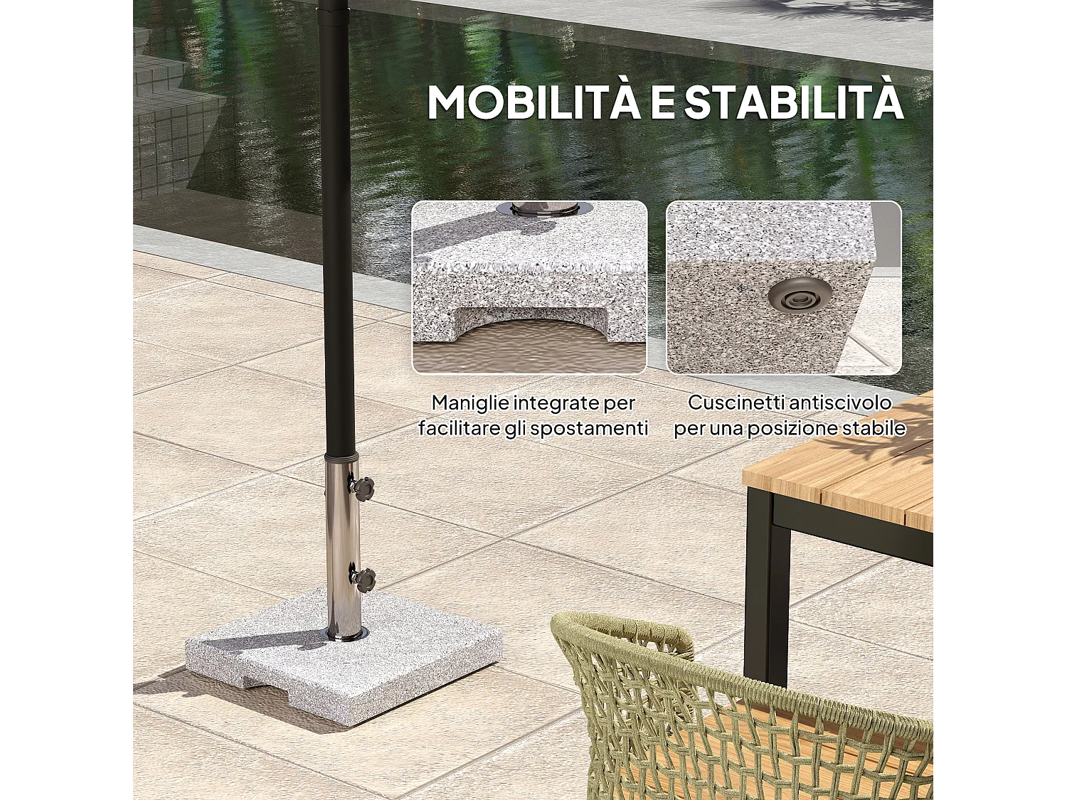 Base per ombrellone quadrata da 21 kg in granito grigio
