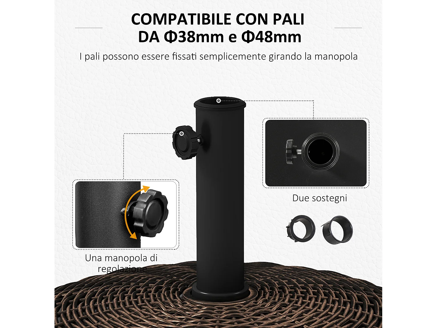 Base per ombrellone da giardino rotonda in acciaio resina bronzo nero