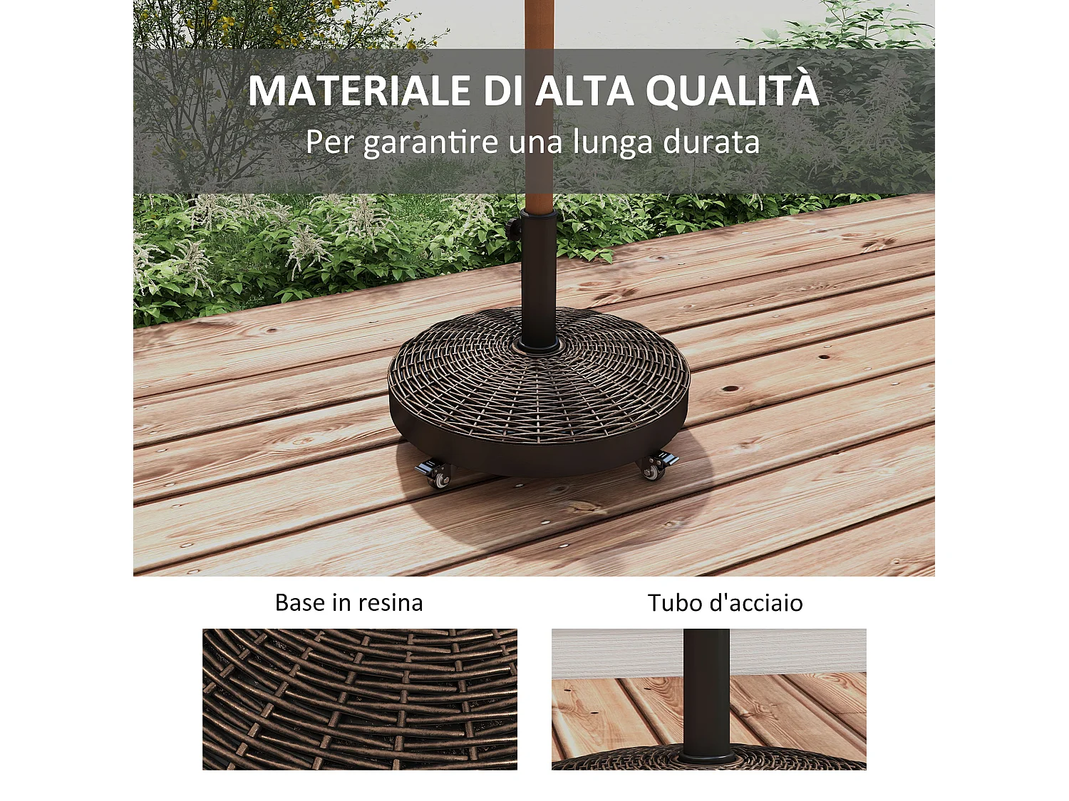 Base per ombrellone da giardino rotonda in acciaio resina bronzo nero