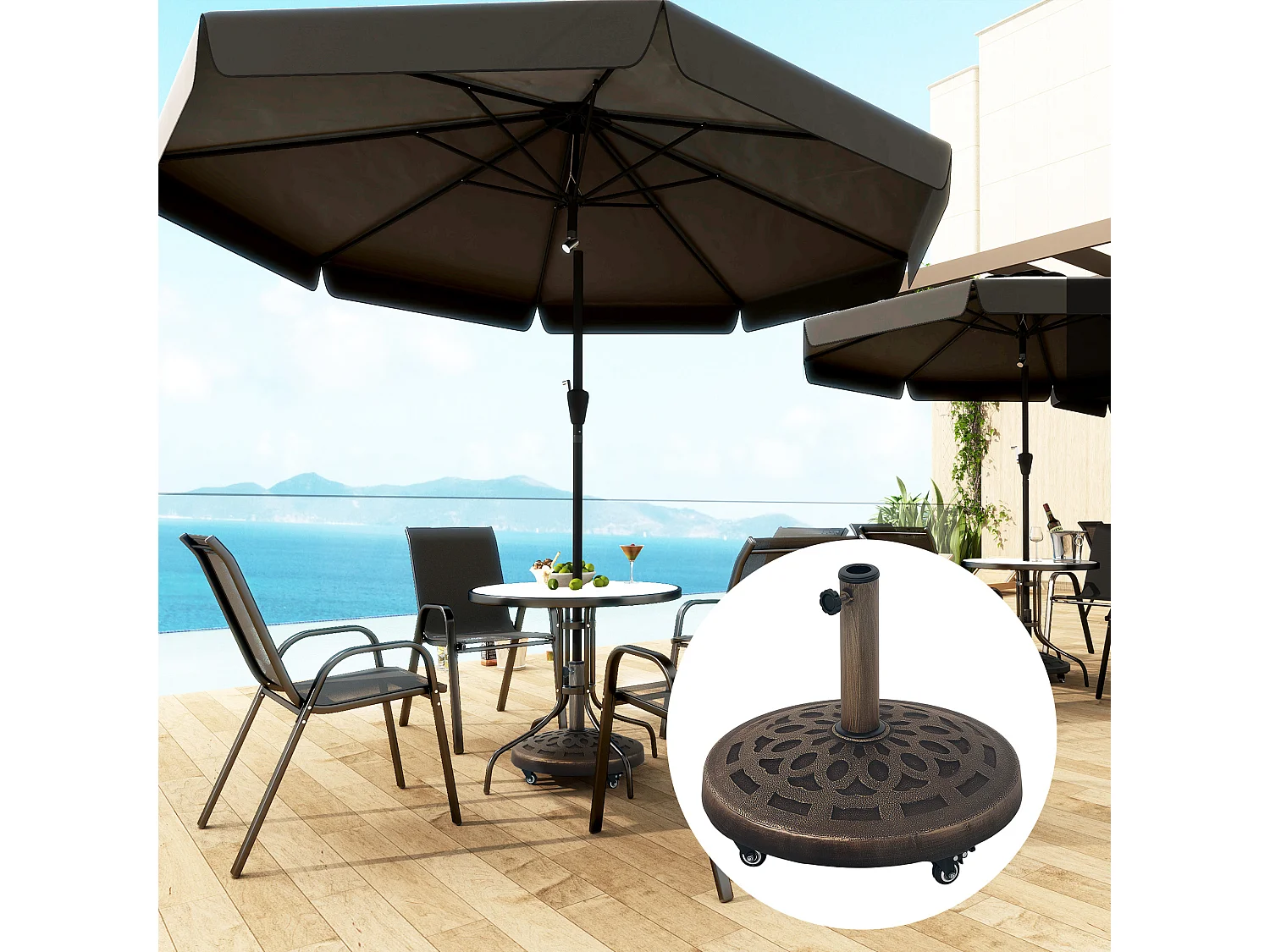 Base per ombrellone da 21 kg rotonda con ruote in resina bronzo