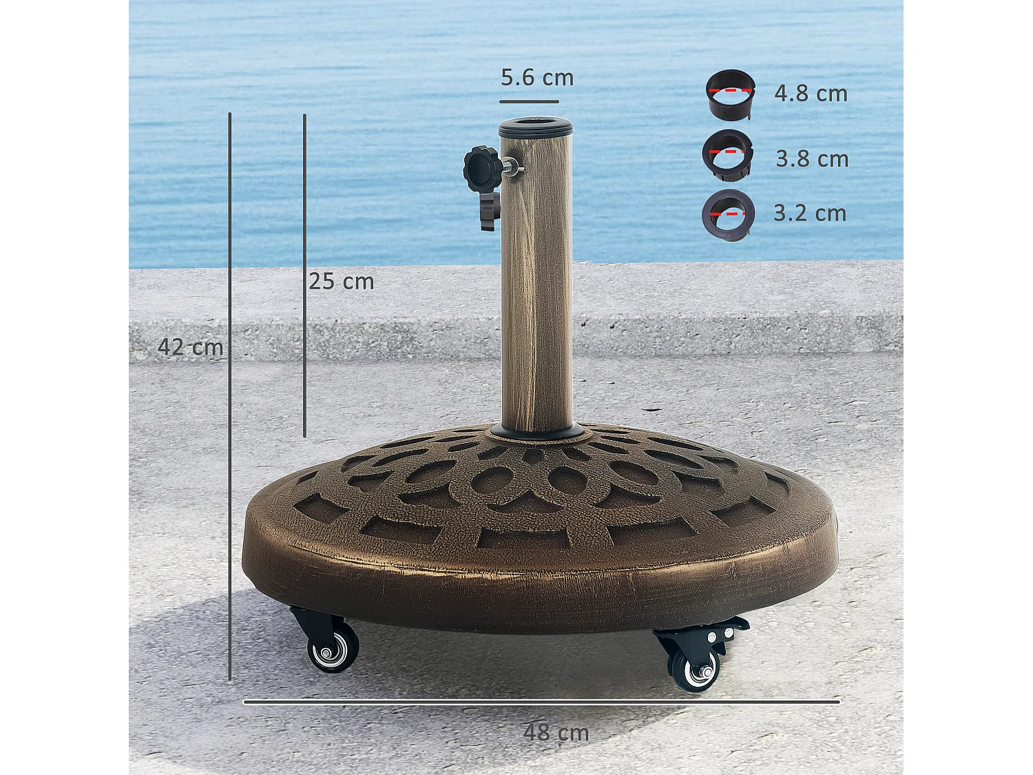 Base per ombrellone da 21 kg rotonda con ruote in resina bronzo