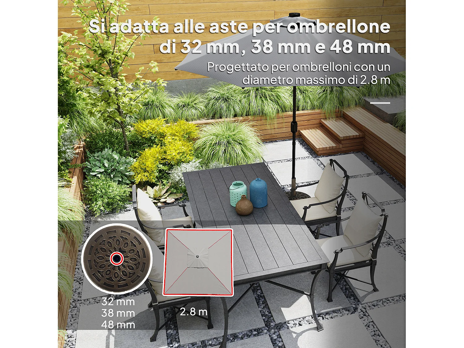 Base per ombrellone da 21 kg rotonda con ruote in resina bronzo