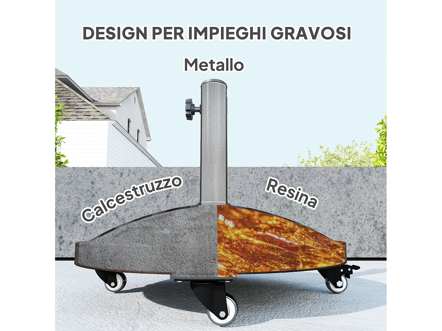 Base per ombrellone da 21 kg rotonda con ruote in resina bronzo