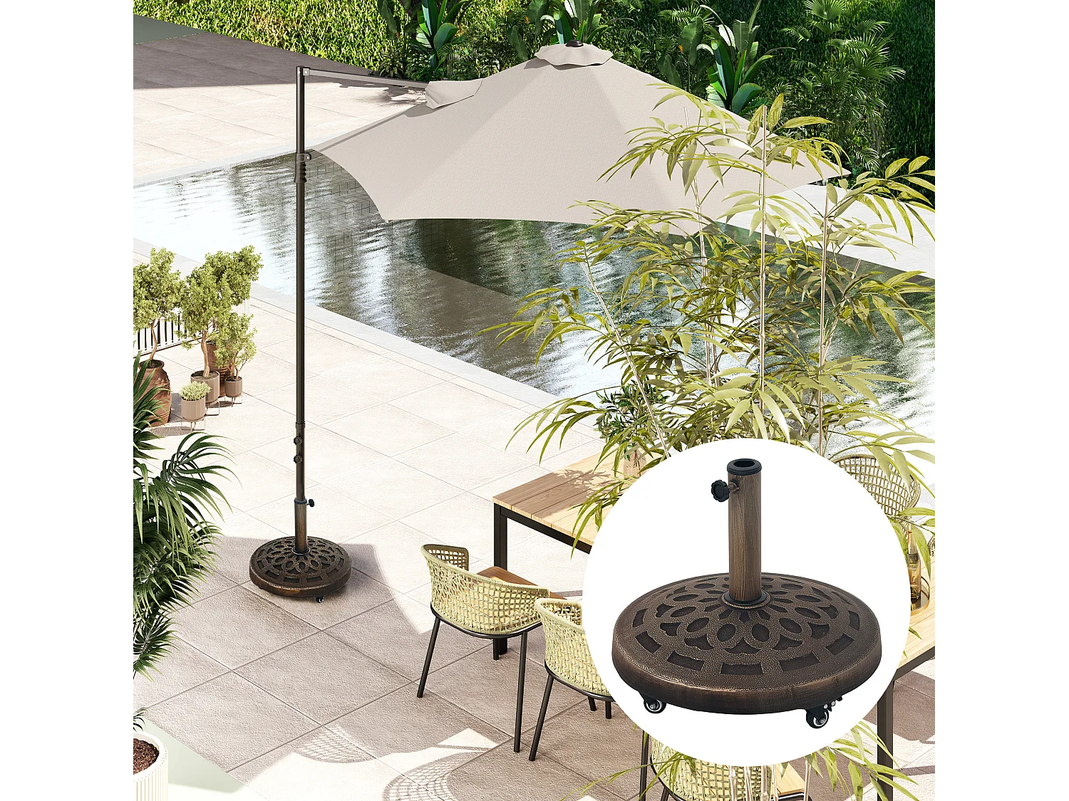 Base per ombrellone da 21 kg rotonda con ruote in resina bronzo
