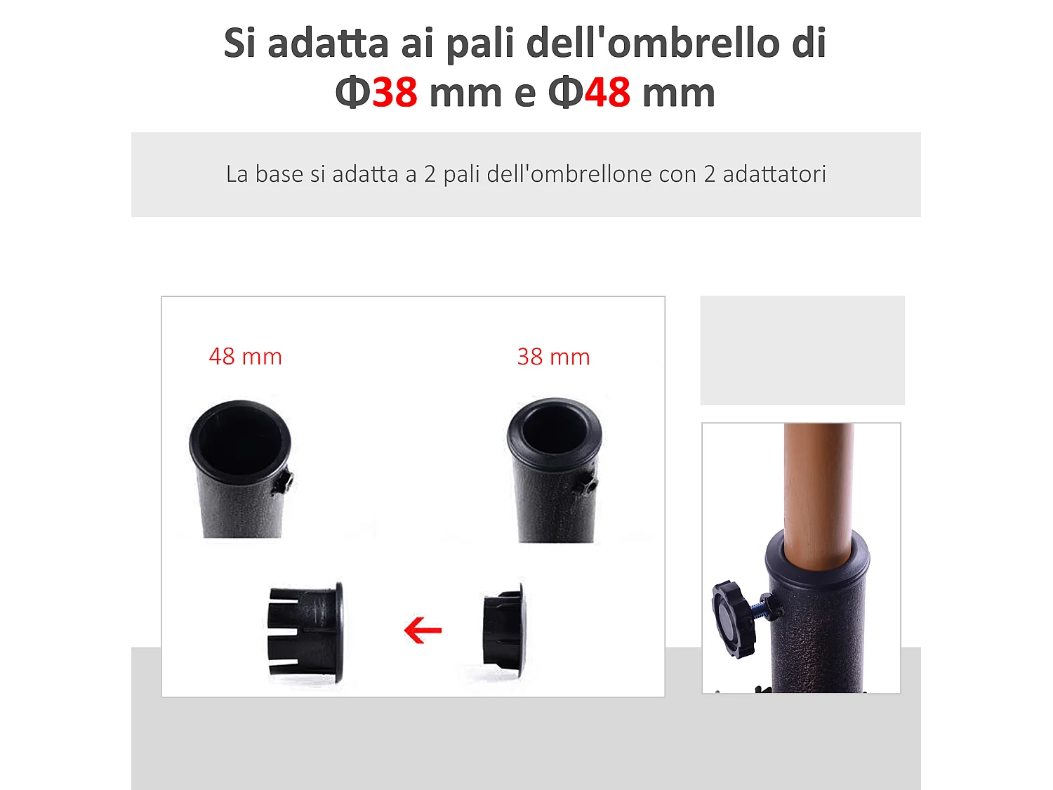 Base ombrellone quadrata in resina per pali da ø3.8-4.8cm