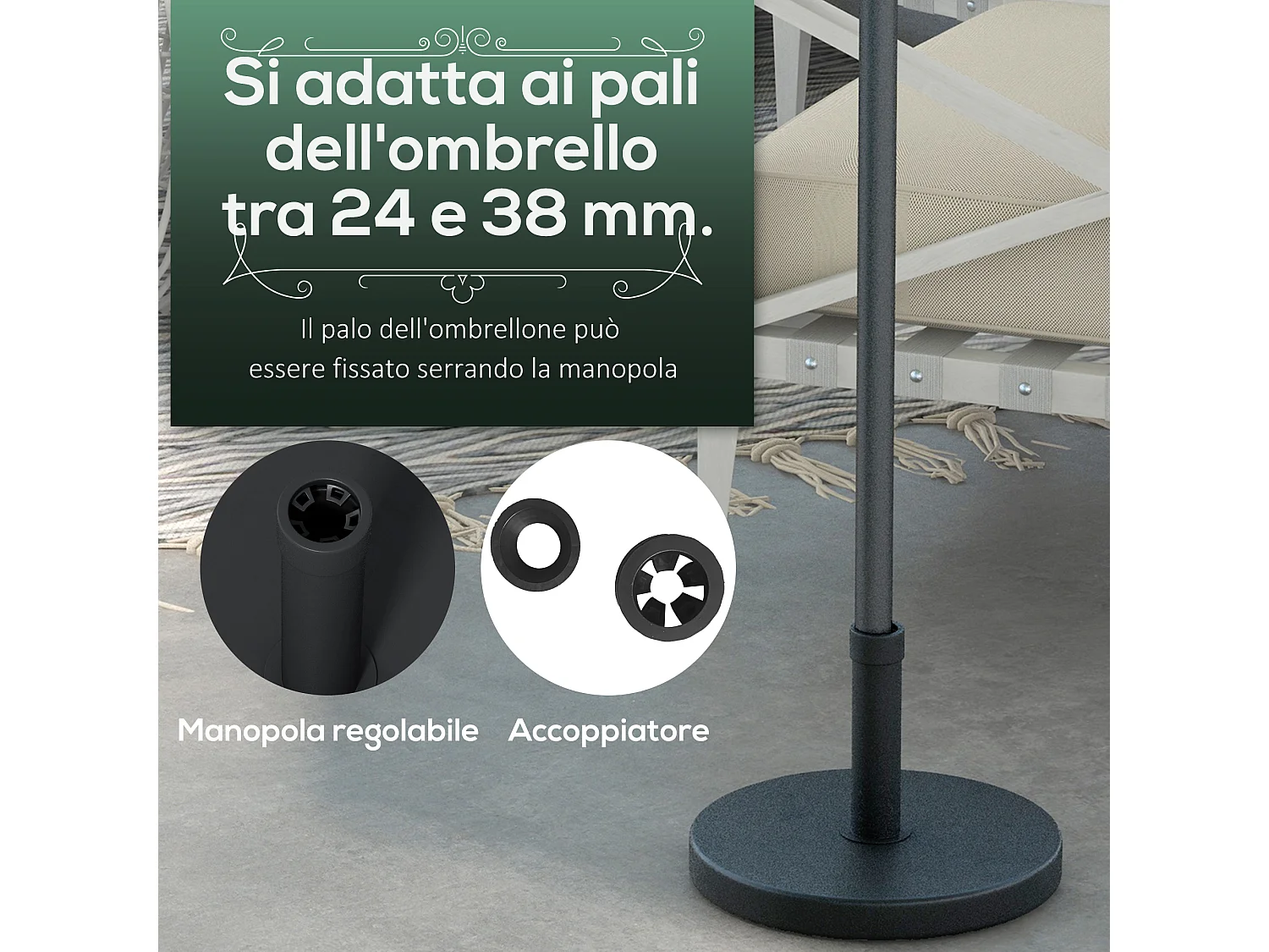 Base per ombrellone da 15kg rotonda in plastica e cemento nero