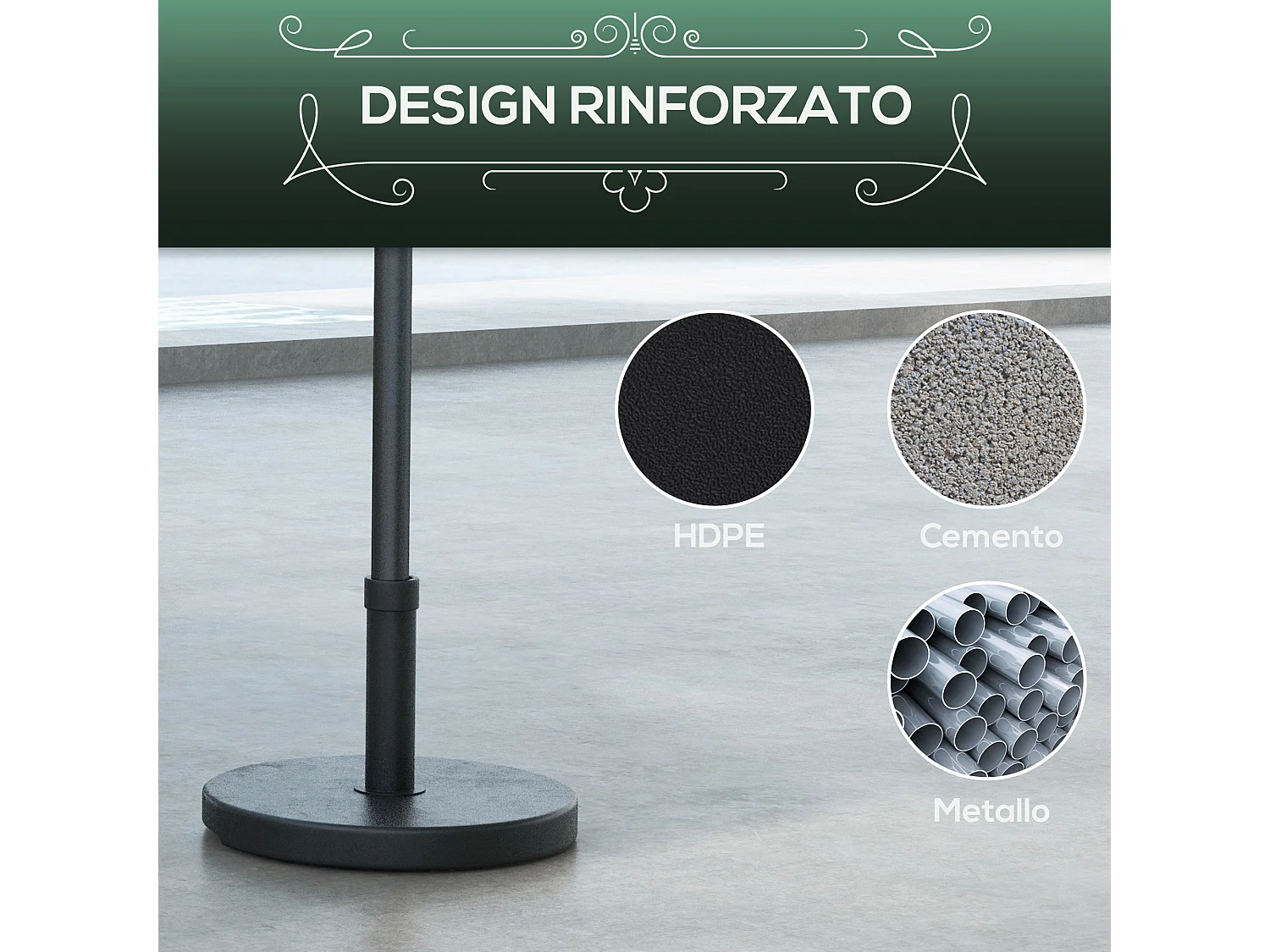 Base per ombrellone da 15kg rotonda in plastica e cemento nero