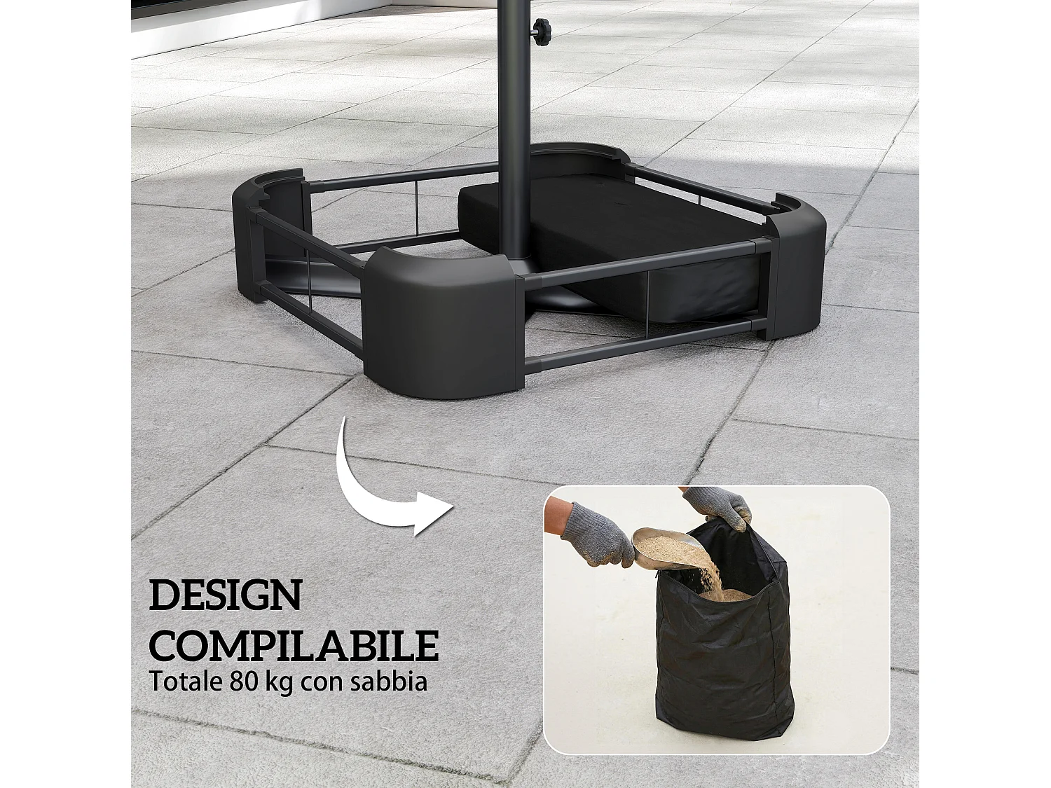 Base per ombrellone riempibile con sabbia nero