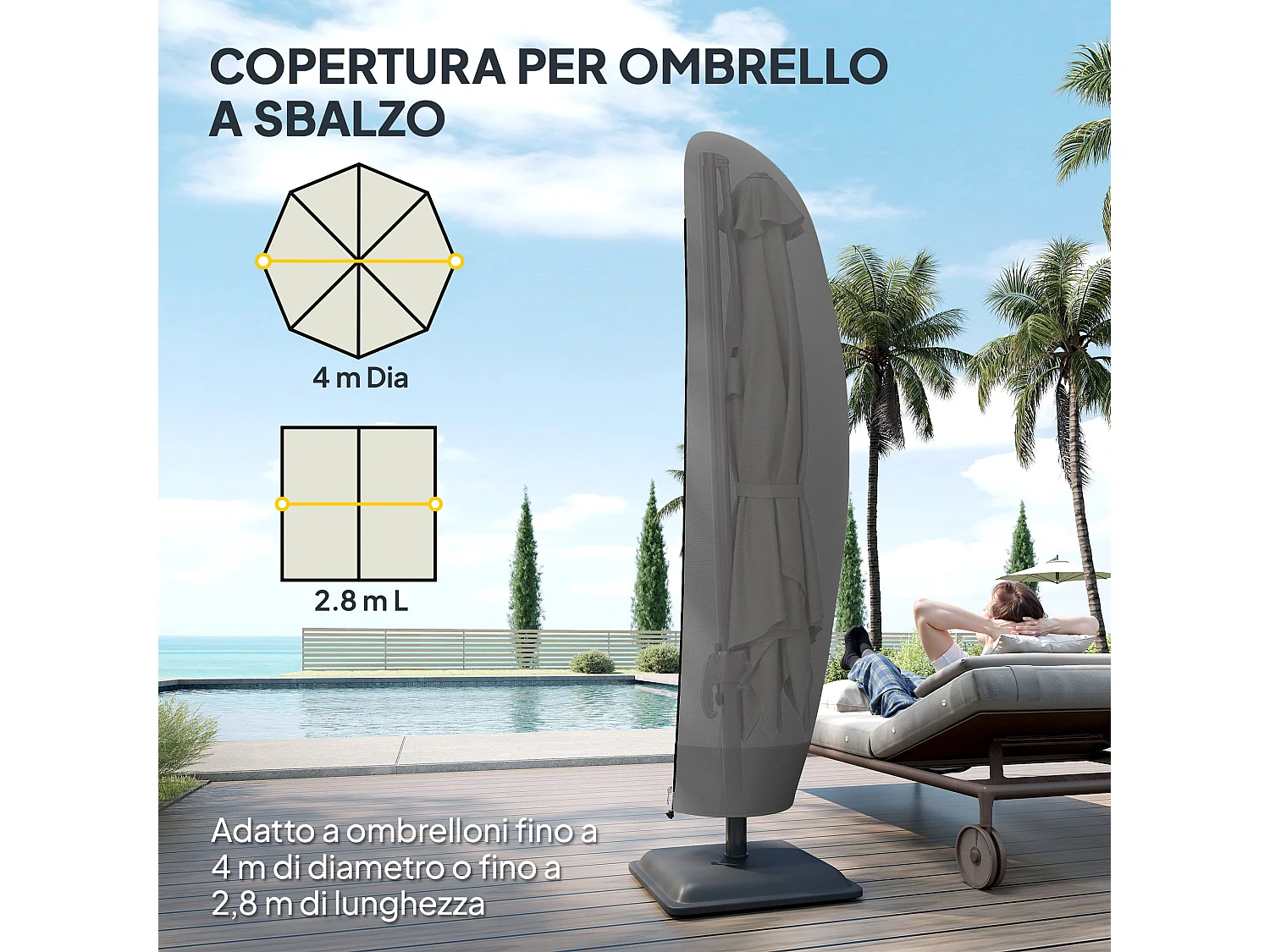 Copertura per ombrellone 3x3m impermeabile con cerniera nero