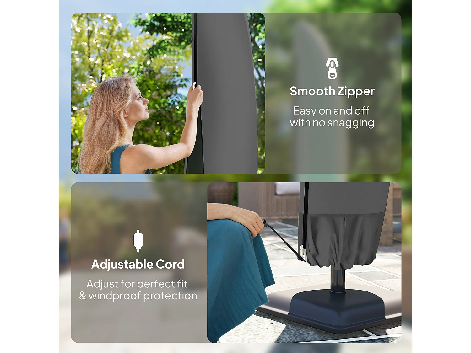 Copertura per ombrellone 3x3m impermeabile con cerniera nero