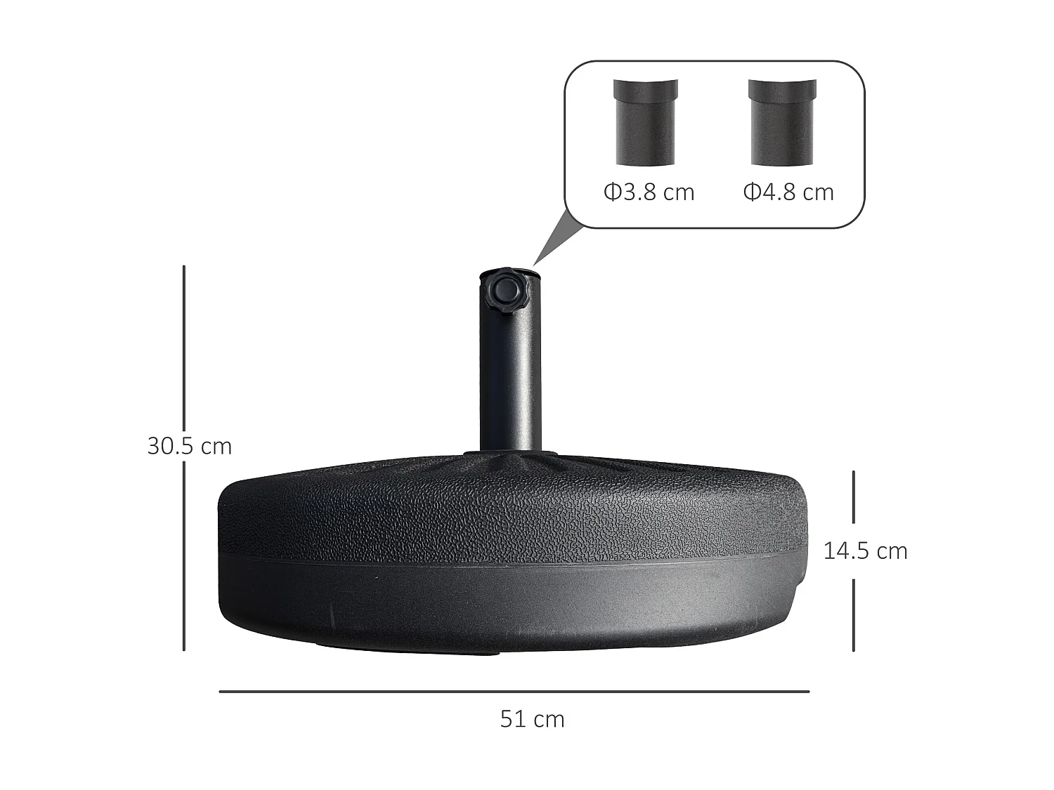 Basamento per ombrellone con palo ø3.8cm e 4.8cm nero