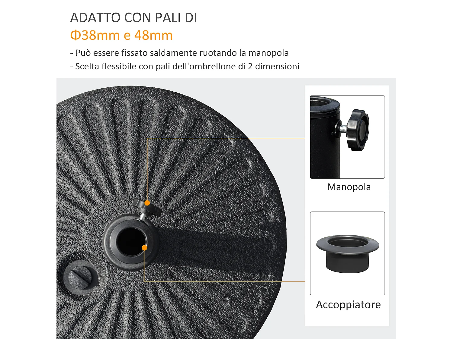 Basamento per ombrellone con palo ø3.8cm e 4.8cm nero