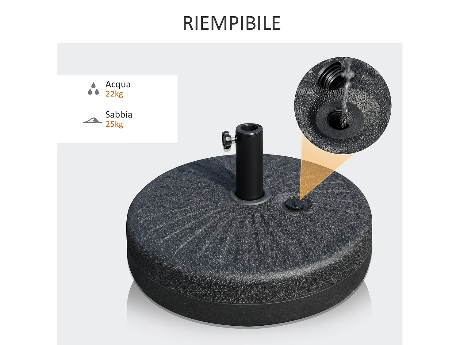 Basamento per ombrellone con palo ø3.8cm e 4.8cm nero