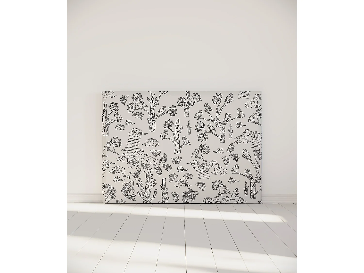 BELLECOUR LITERIE | Tête de lit déhoussable MESANGES BLEUES 160x110 cm | Coloris Blanc
