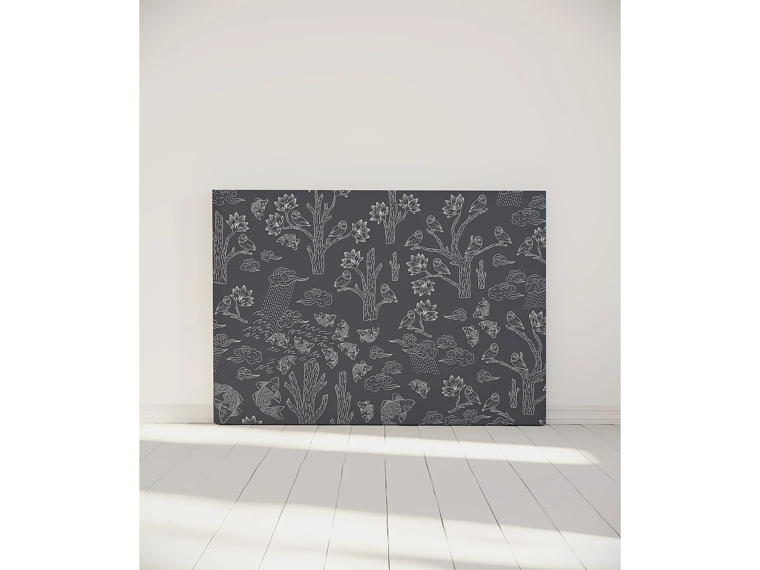 BELLECOUR LITERIE | Tête de lit déhoussable MESANGES BLEUES 160x110 cm | Coloris Gris
