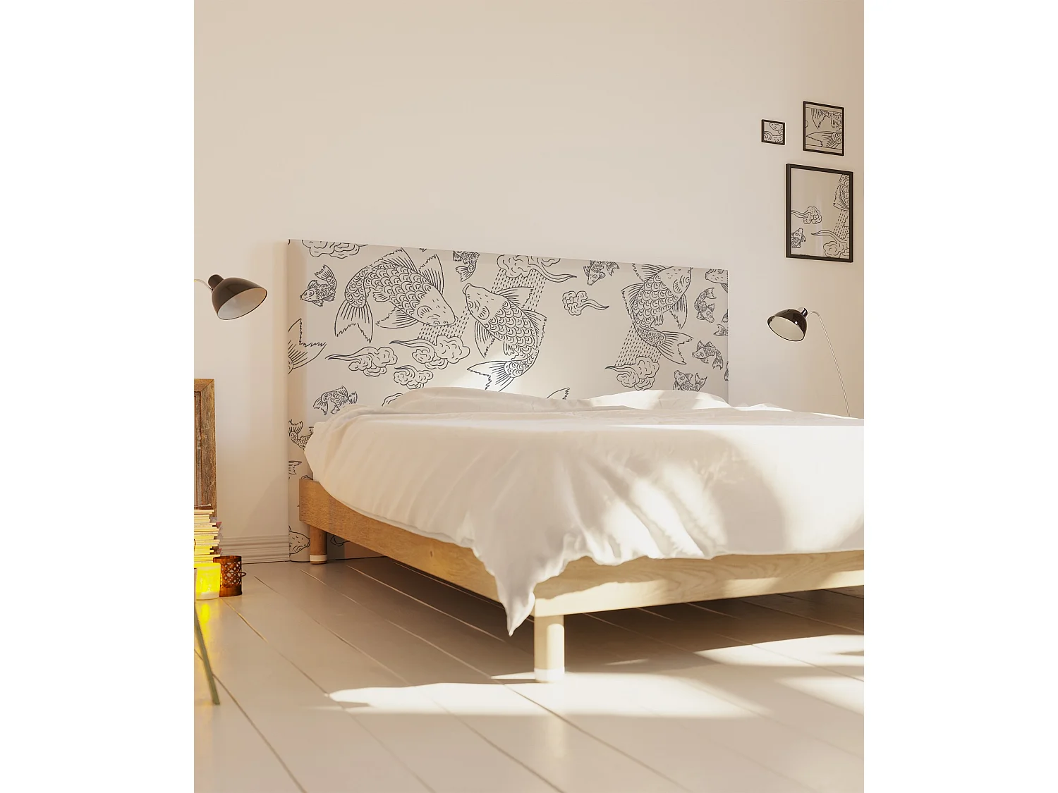 BELLECOUR LITERIE | Tête de lit déhoussable BANC DE POISSONS 180x110 cm | Coloris Blanc