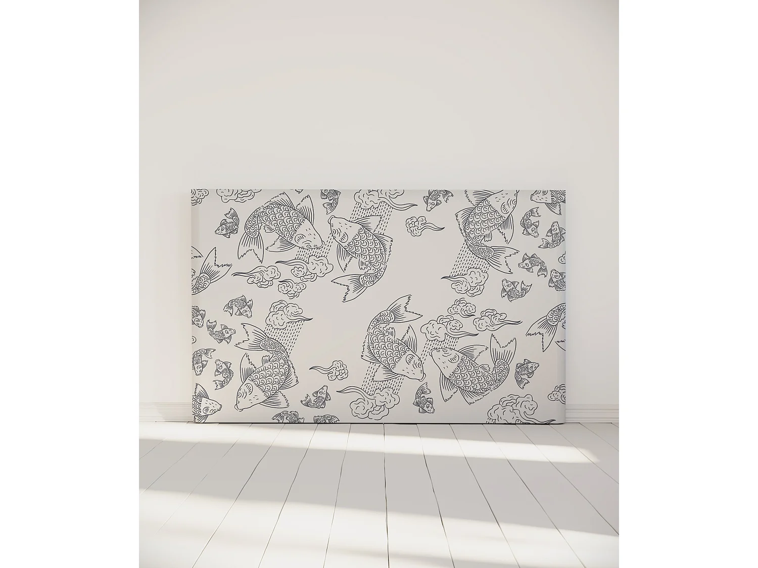 BELLECOUR LITERIE | Tête de lit déhoussable BANC DE POISSONS 180x110 cm | Coloris Blanc