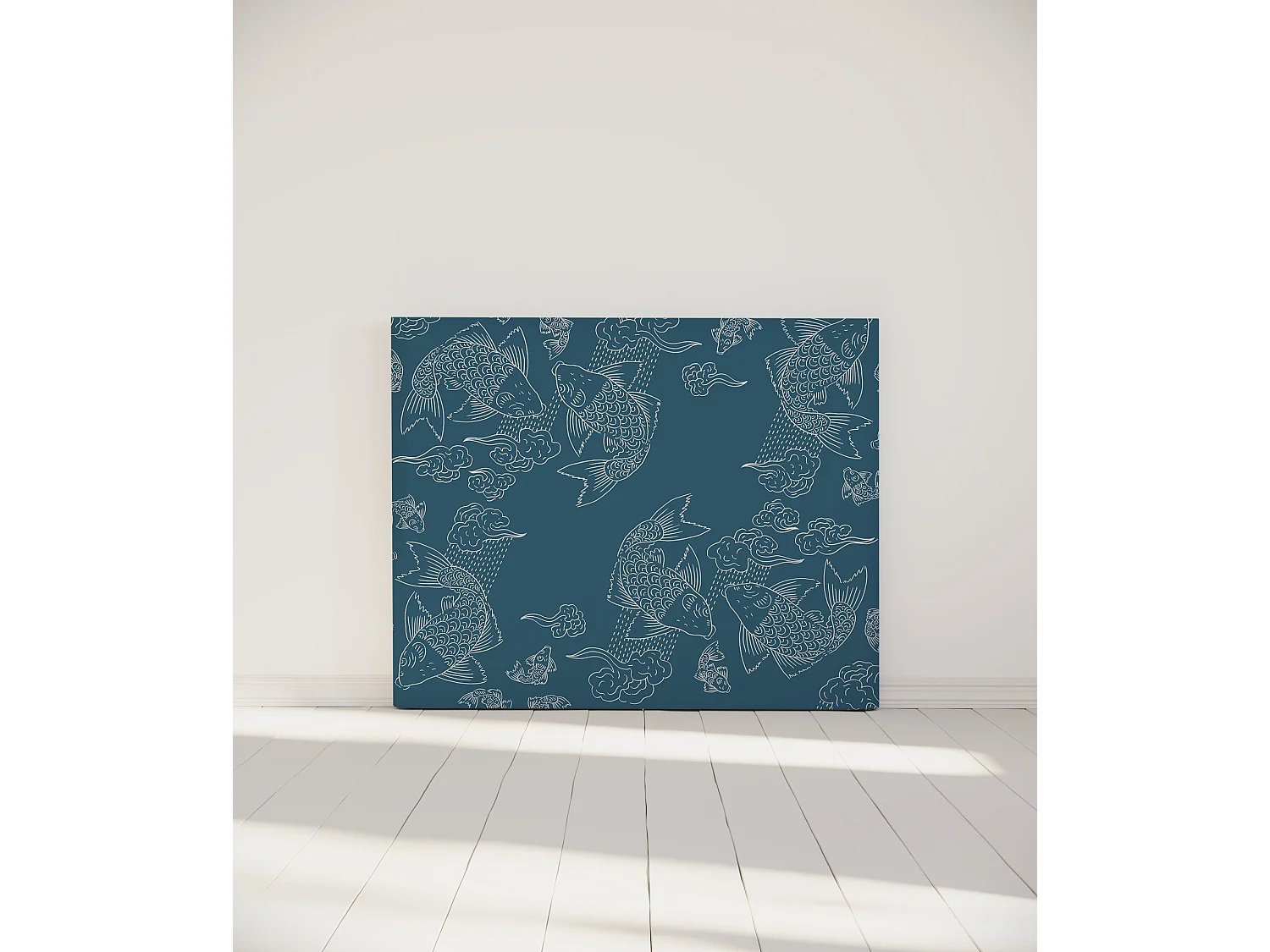 BELLECOUR LITERIE | Tête de lit déhoussable BANC DE POISSONS 140x110 cm | Coloris Bleu