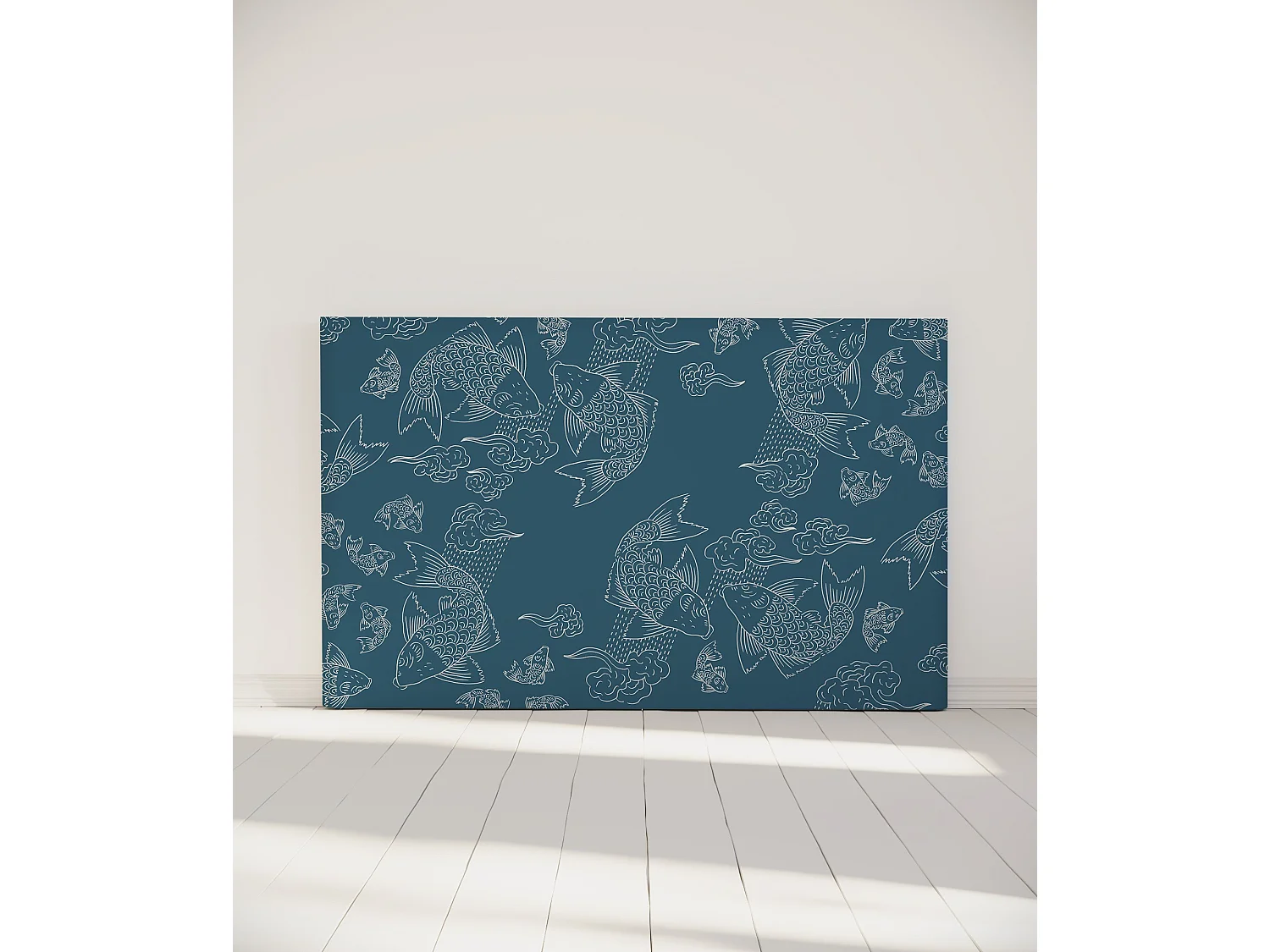 BELLECOUR LITERIE | Tête de lit déhoussable BANC DE POISSONS 180x110 cm | Coloris Bleu
